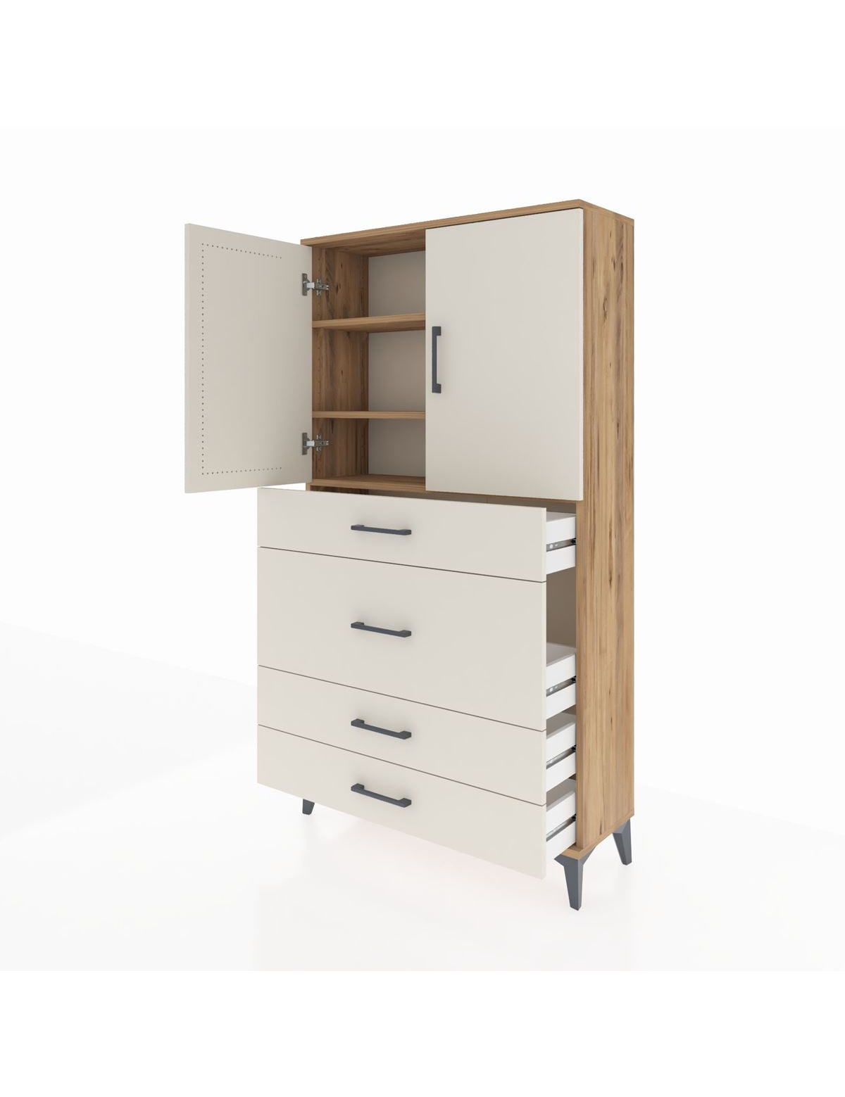 Arges Dolap 3 Raflı 4 Çekmeceli 2 Kapaklı 88x30x163 - S21M139V7A