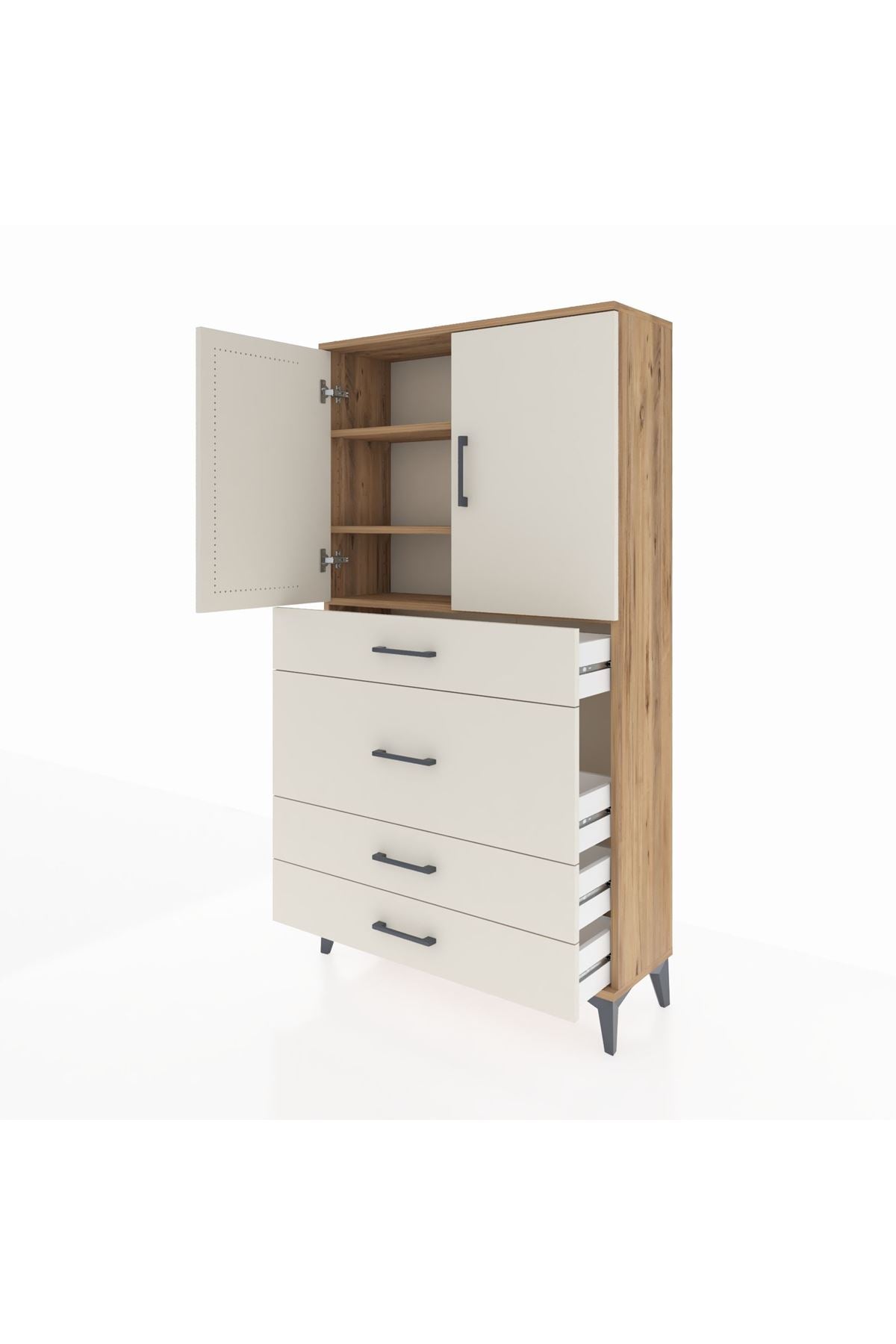 Arges Dolap 3 Raflı 4 Çekmeceli 2 Kapaklı 88x30x163 - S21M139V7A