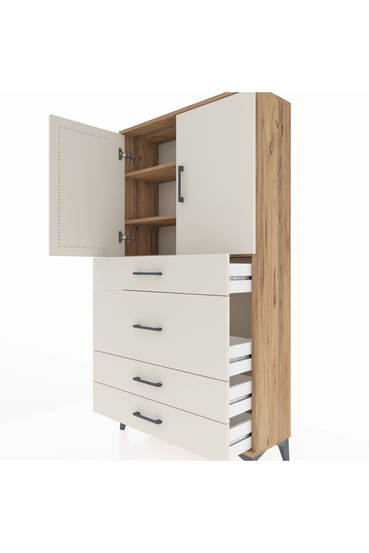 Arges Dolap 3 Raflı 4 Çekmeceli 2 Kapaklı 88x30x163 - S21M139V7A