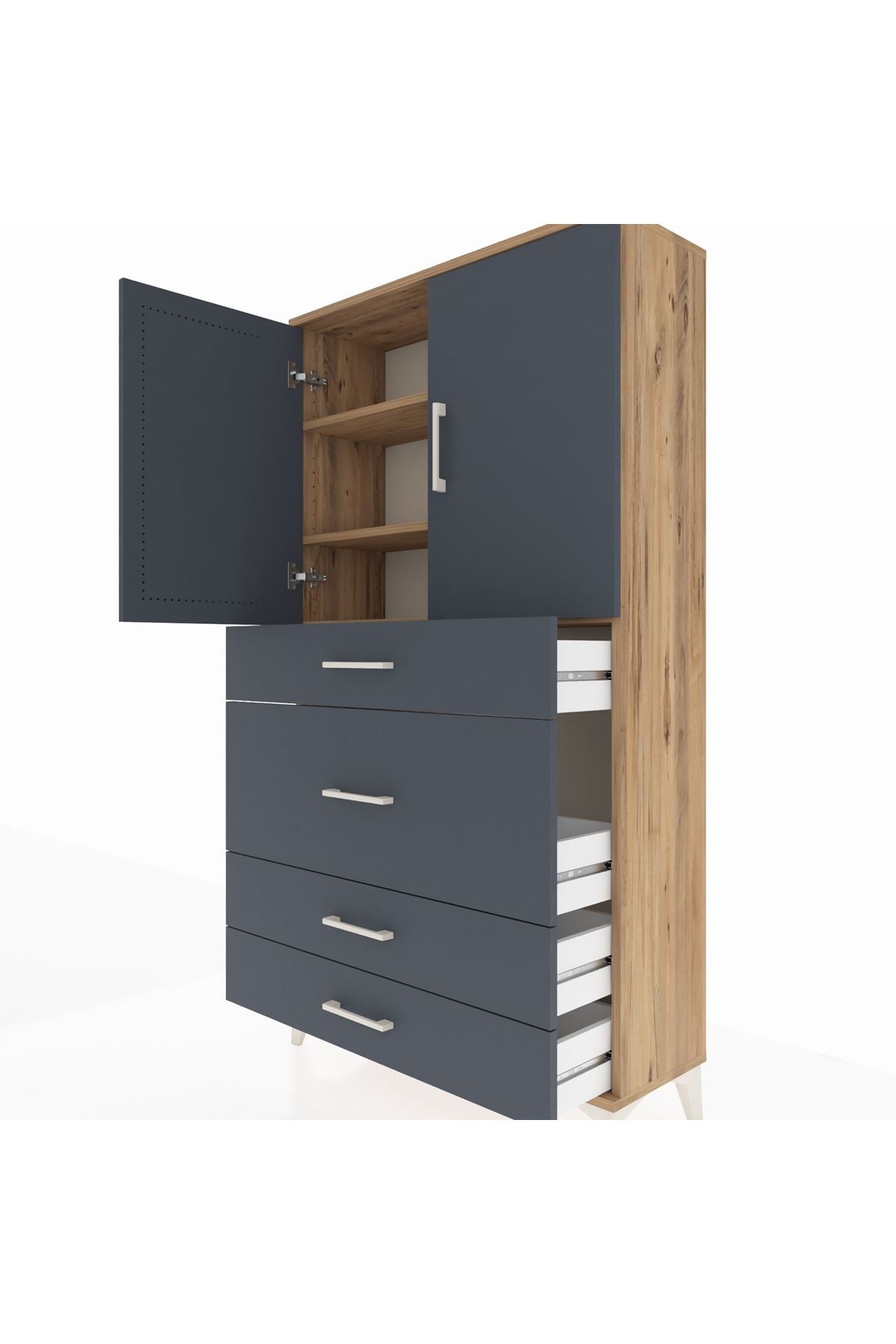 Arges Dolap 3 Raflı 4 Çekmeceli 2 Kapaklı 88x30x163 - S21M139V8A
