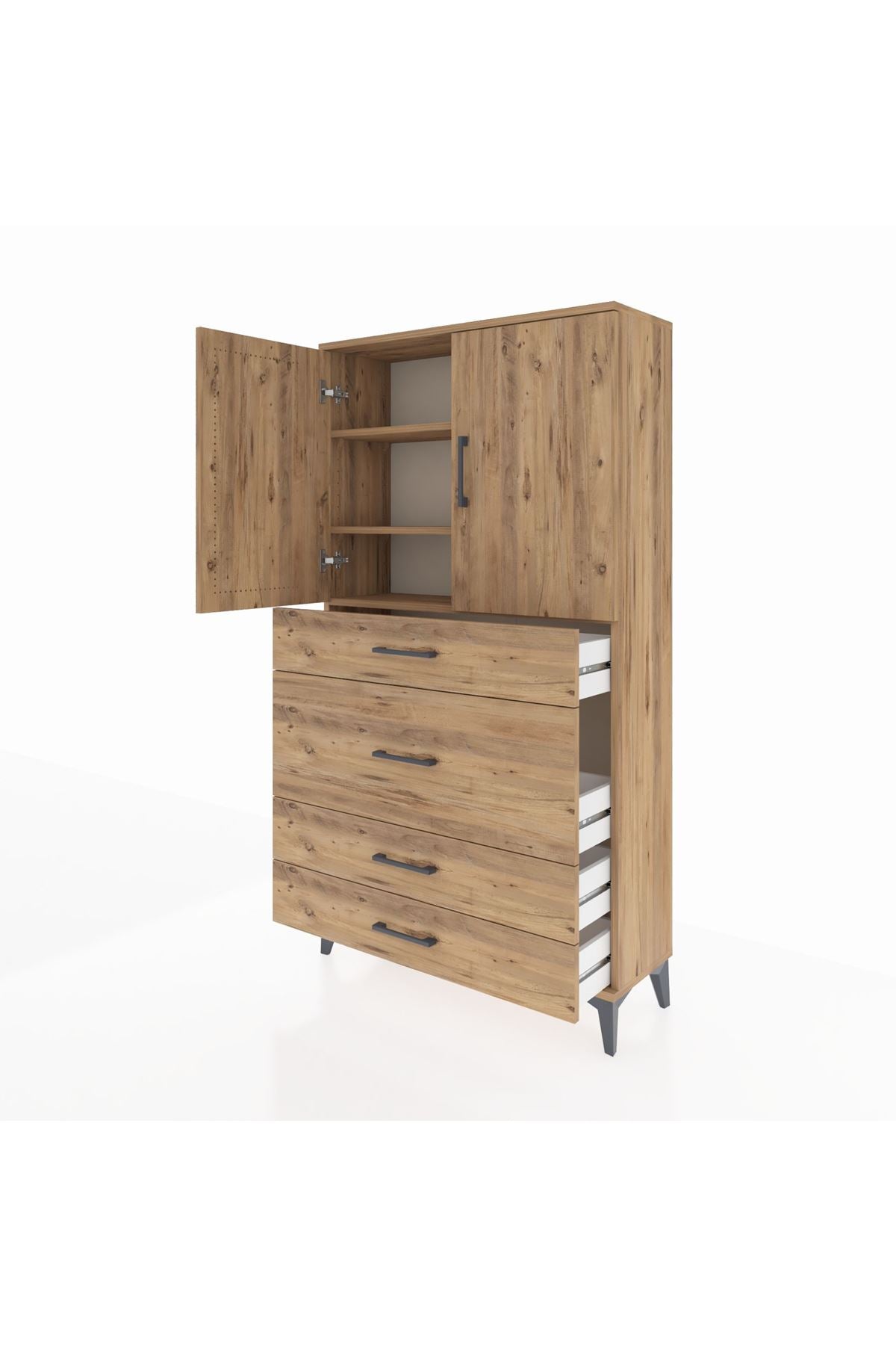 Arges Dolap 3 Raflı 4 Çekmeceli 2 Kapaklı 88x30x163 - S21M139V9A