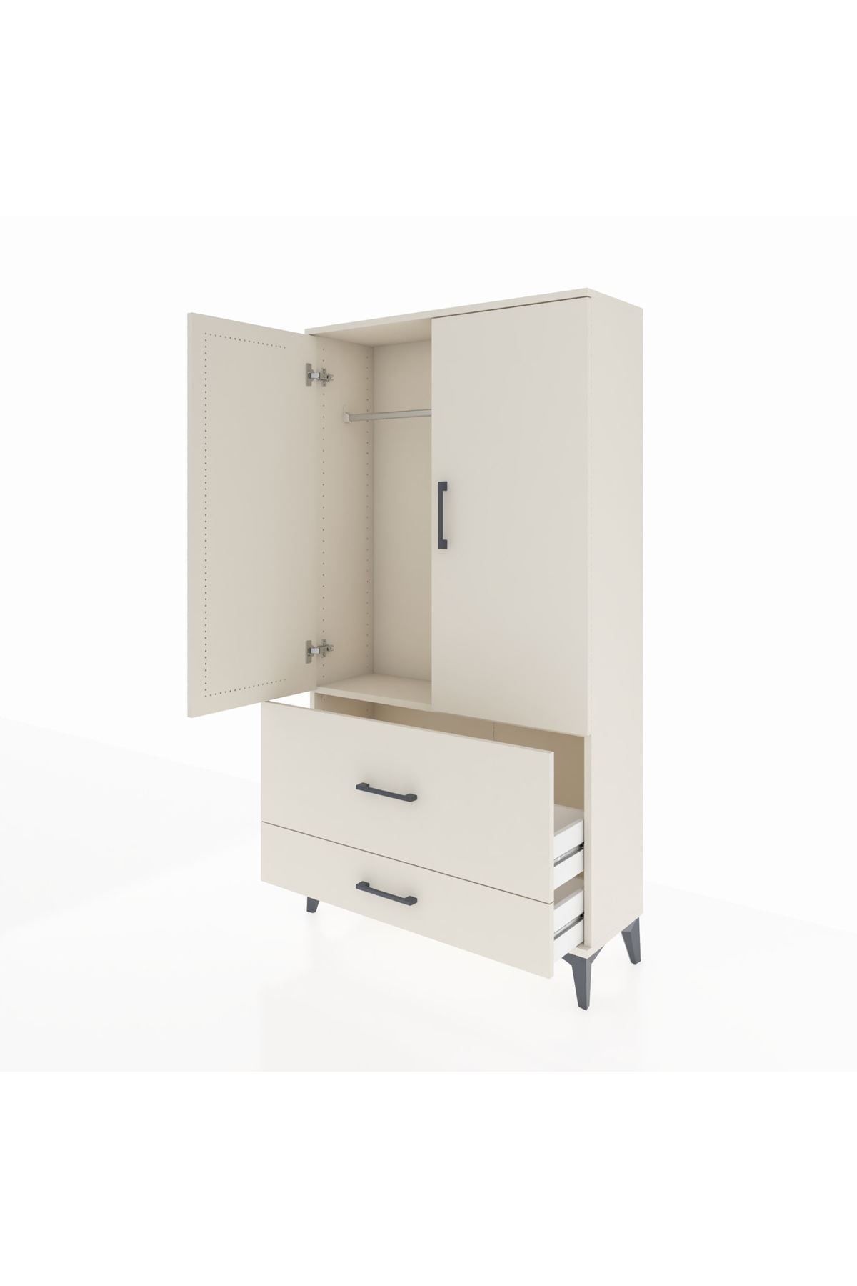 Arges Dolap Tek Raflı 2 Çekmeceli Tek Askılı 88x30x163 - S21M142V1A