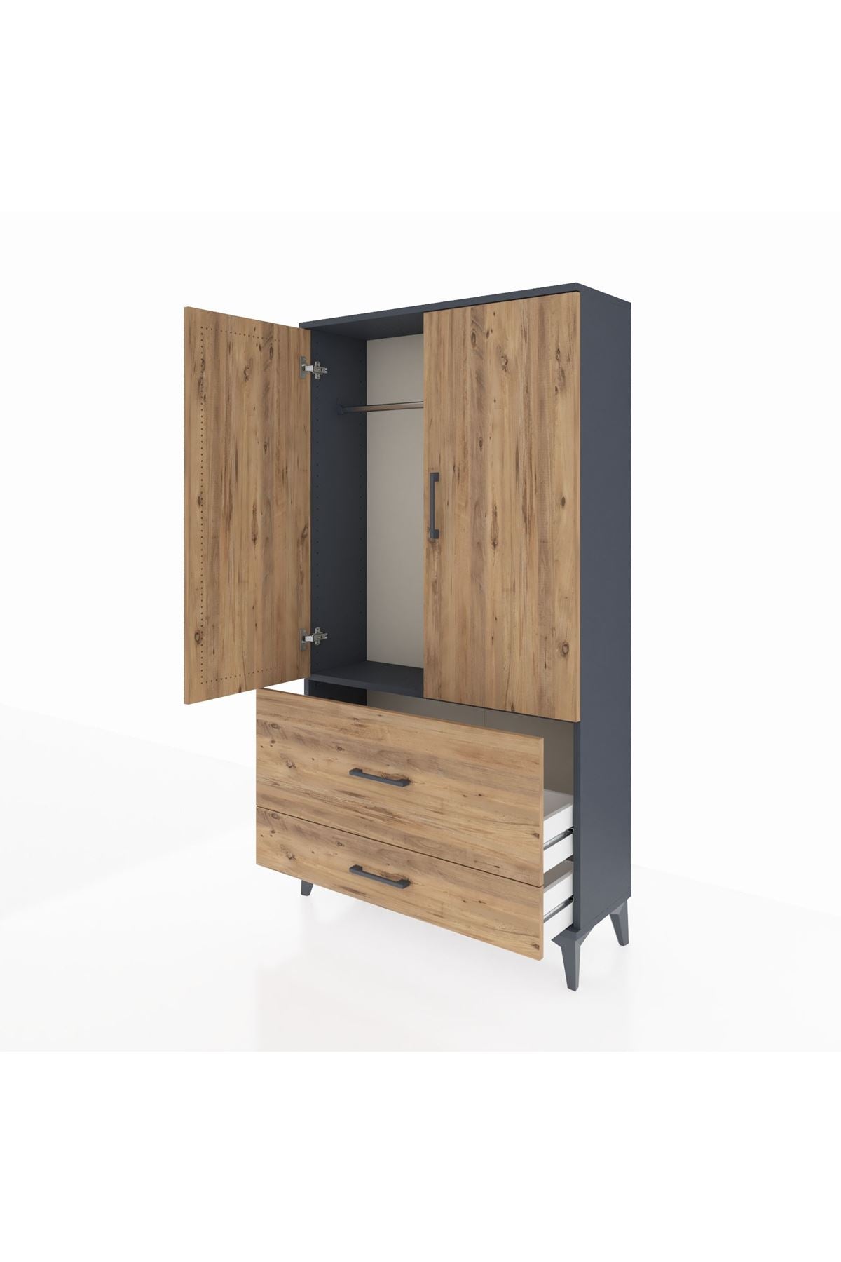 Arges Dolap Tek Raflı 2 Çekmeceli Tek Askılı 88x30x163 - S21M142V6A
