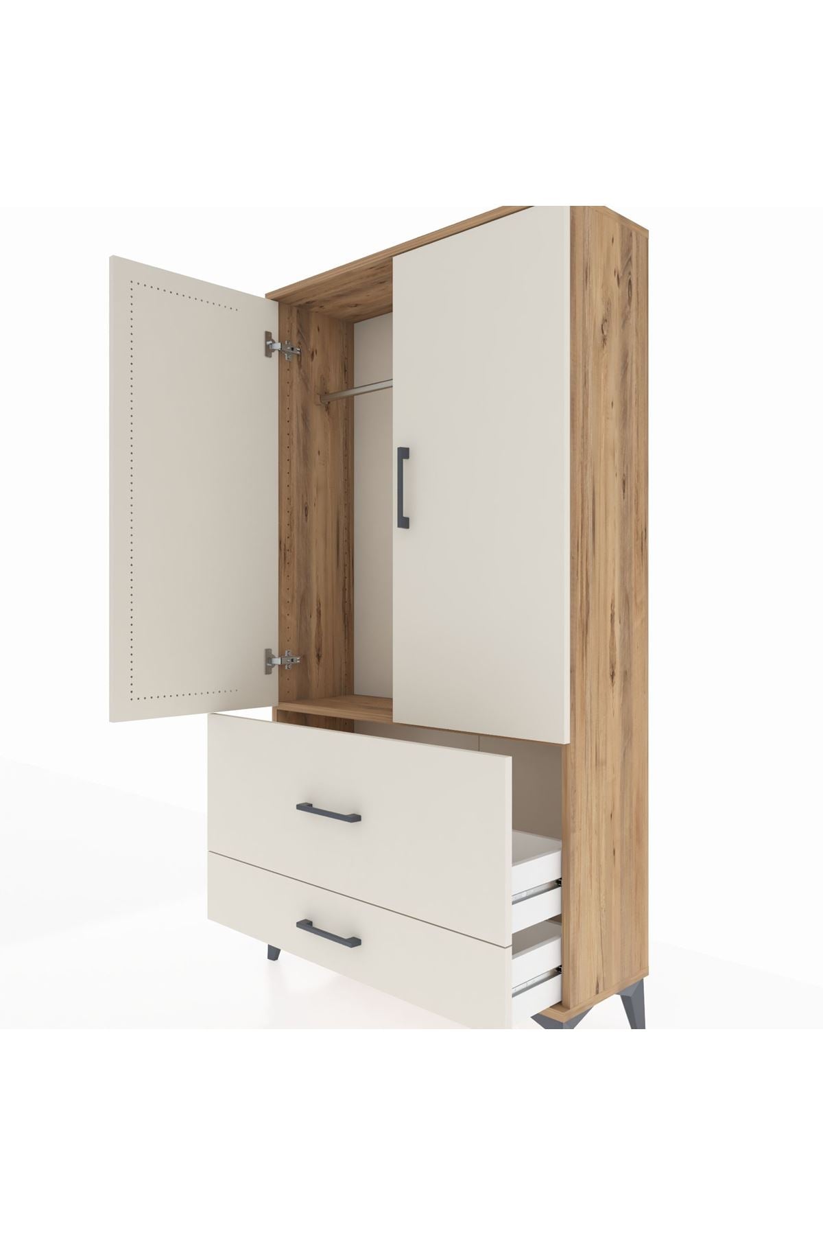 Arges Dolap Tek Raflı 2 Çekmeceli Tek Askılı 88x30x163 - S21M142V7A