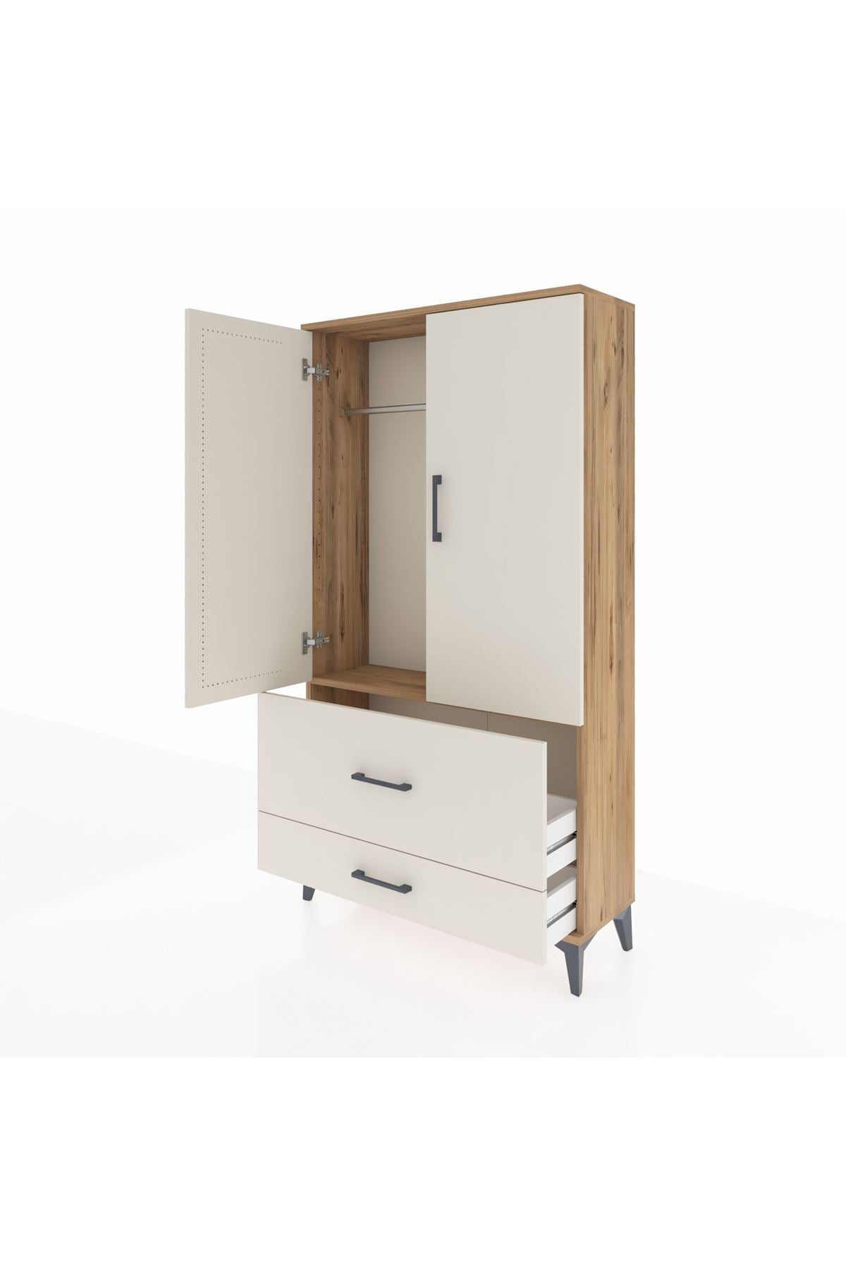 Arges Dolap Tek Raflı 2 Çekmeceli Tek Askılı 88x30x163 - S21M142V7A