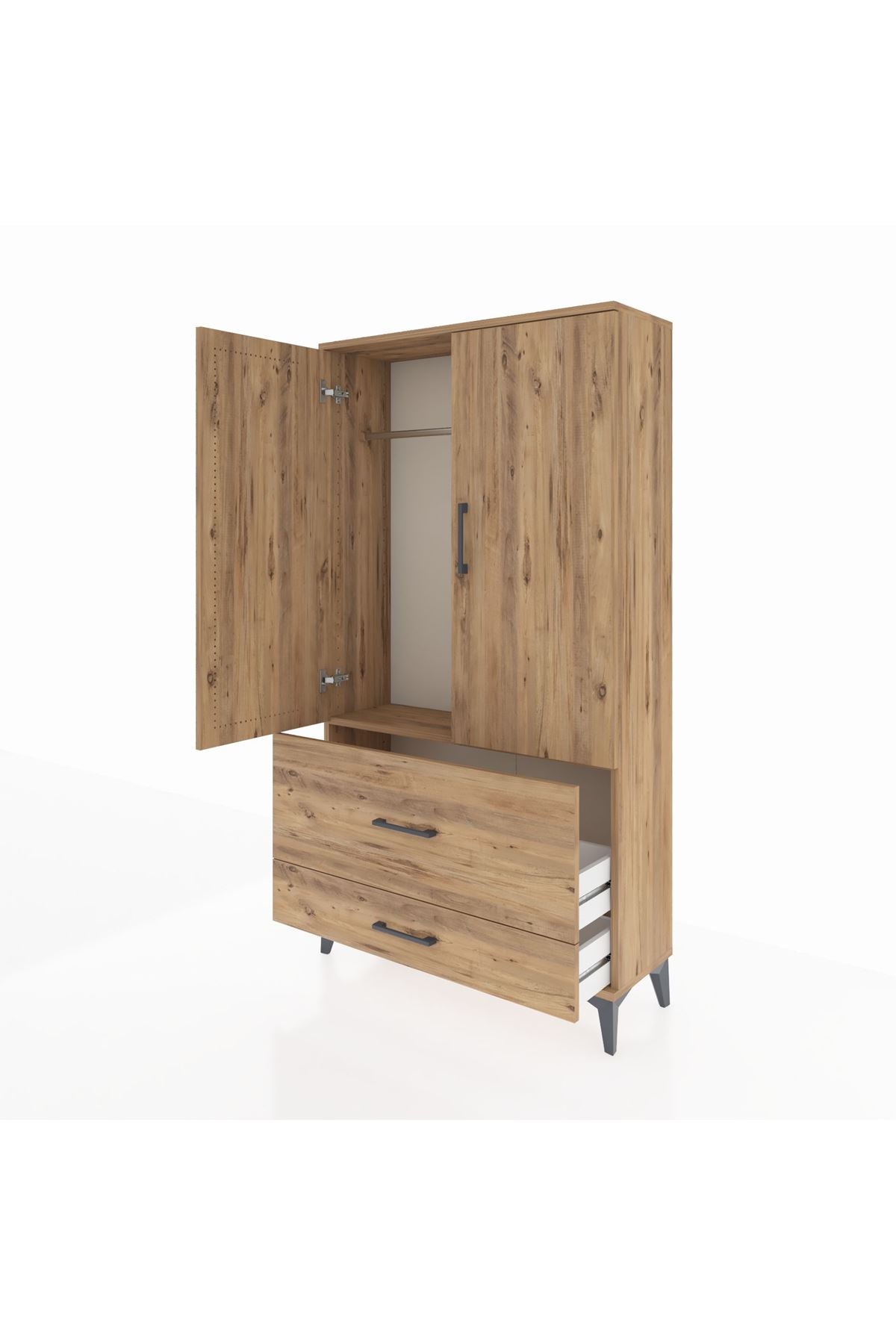 Arges Dolap Tek Raflı 2 Çekmeceli Tek Askılı 88x30x163 - S21M142V9A