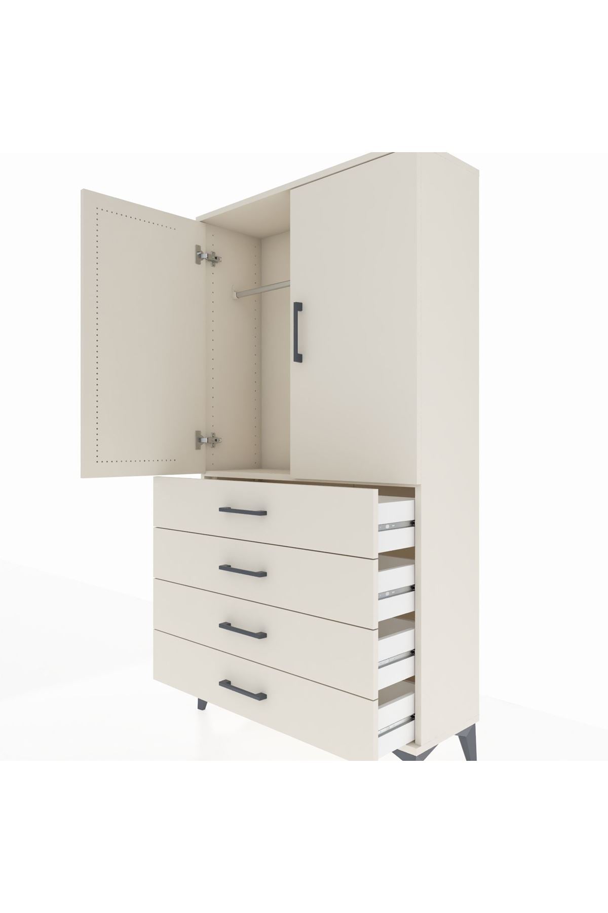 Arges Dolap Tek Raflı 4 Çekmeceli Tek Askılı 88x30x163 - S21M144V1A