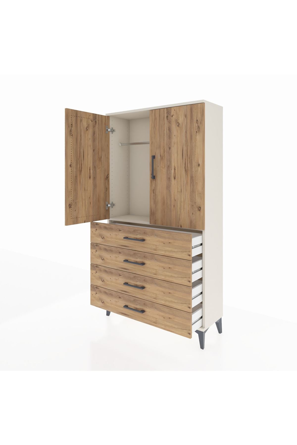 Arges Dolap Tek Raflı 4 Çekmeceli Tek Askılı 88x30x163 - S21M144V3A