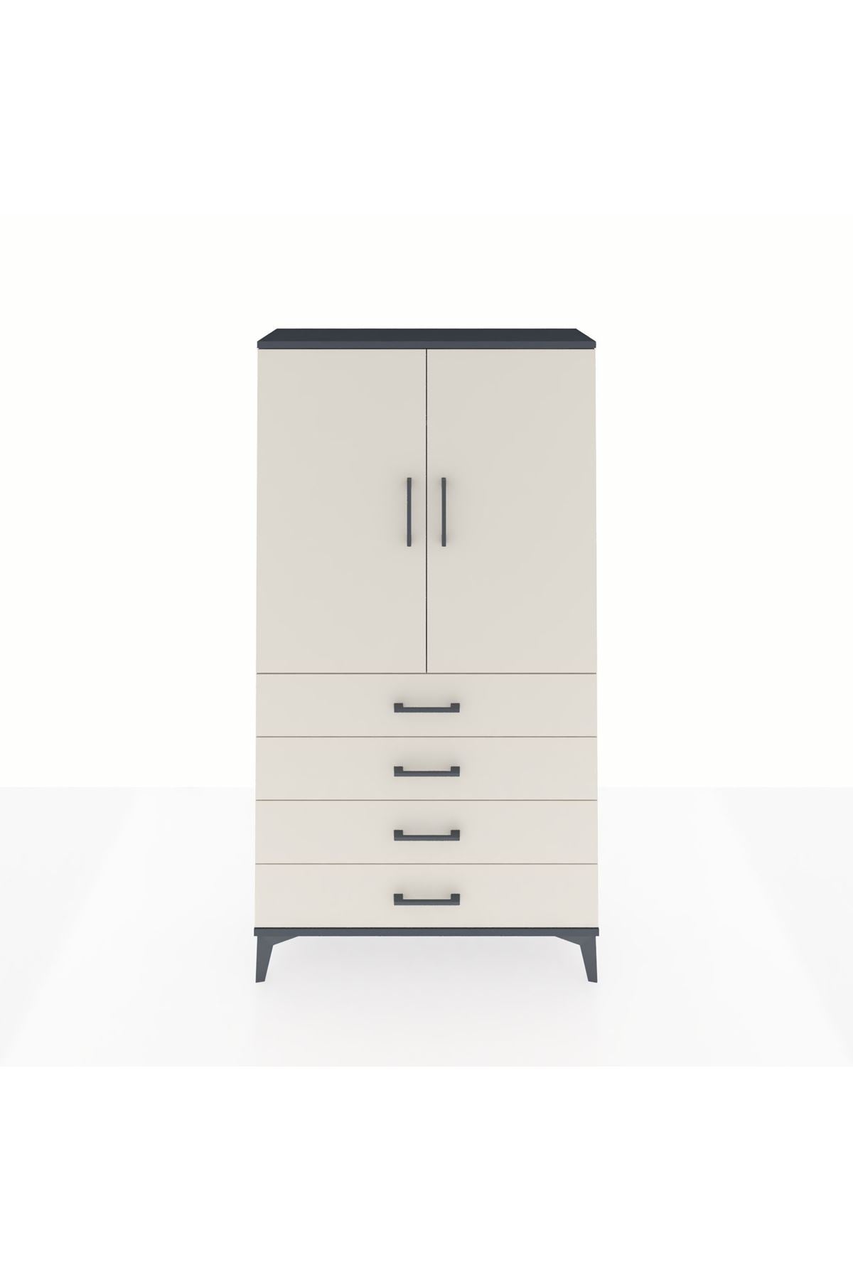 Arges Dolap Tek Raflı 4 Çekmeceli Tek Askılı 88x30x163 - S21M144V4A