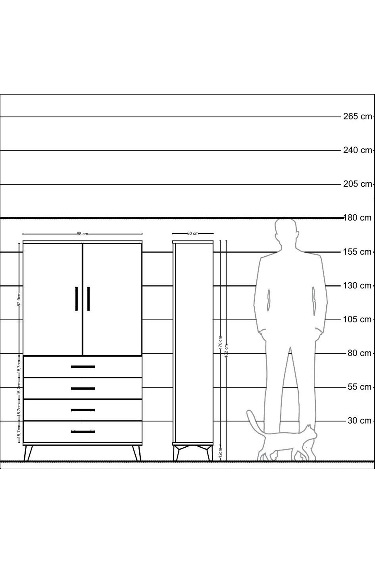 Arges Dolap Tek Raflı 4 Çekmeceli Tek Askılı 88x30x163 - S21M144V4A