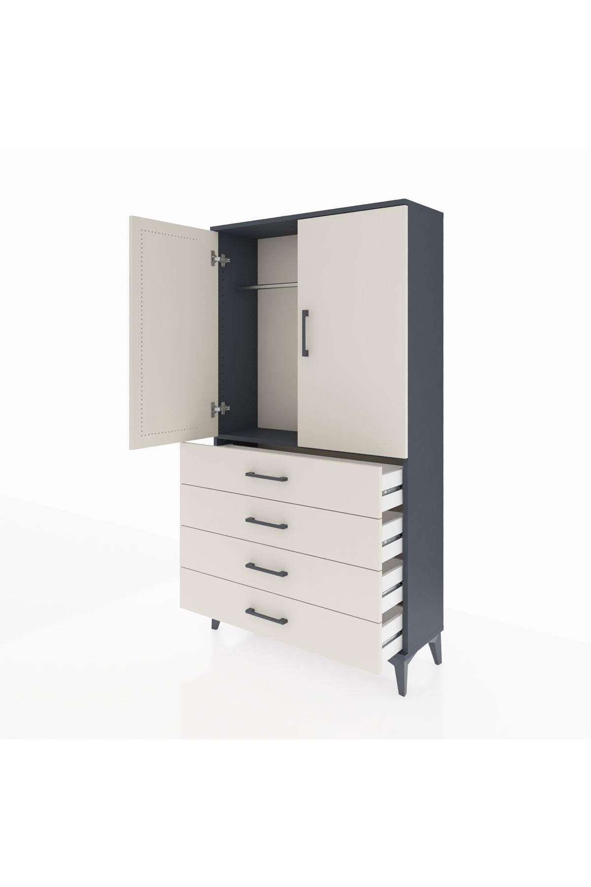 Arges Dolap Tek Raflı 4 Çekmeceli Tek Askılı 88x30x163 - S21M144V4A