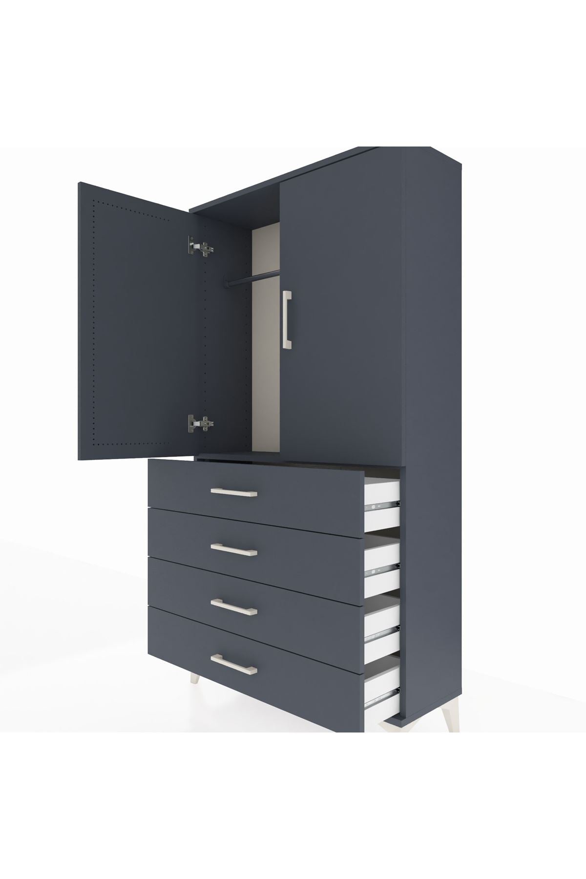 Arges Dolap Tek Raflı 4 Çekmeceli Tek Askılı 88x30x163 - S21M144V5A