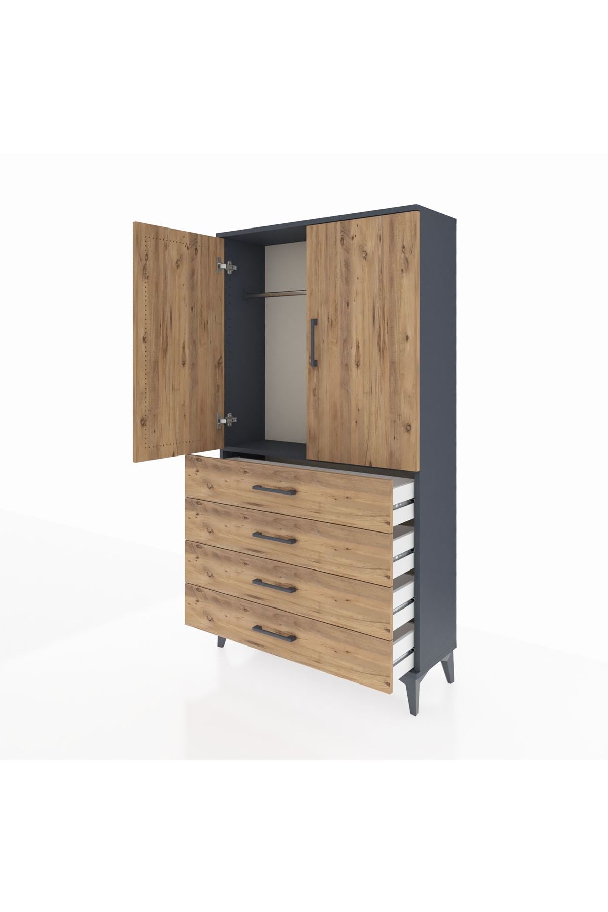 Arges Dolap Tek Raflı 4 Çekmeceli Tek Askılı 88x30x163 - S21M144V6A