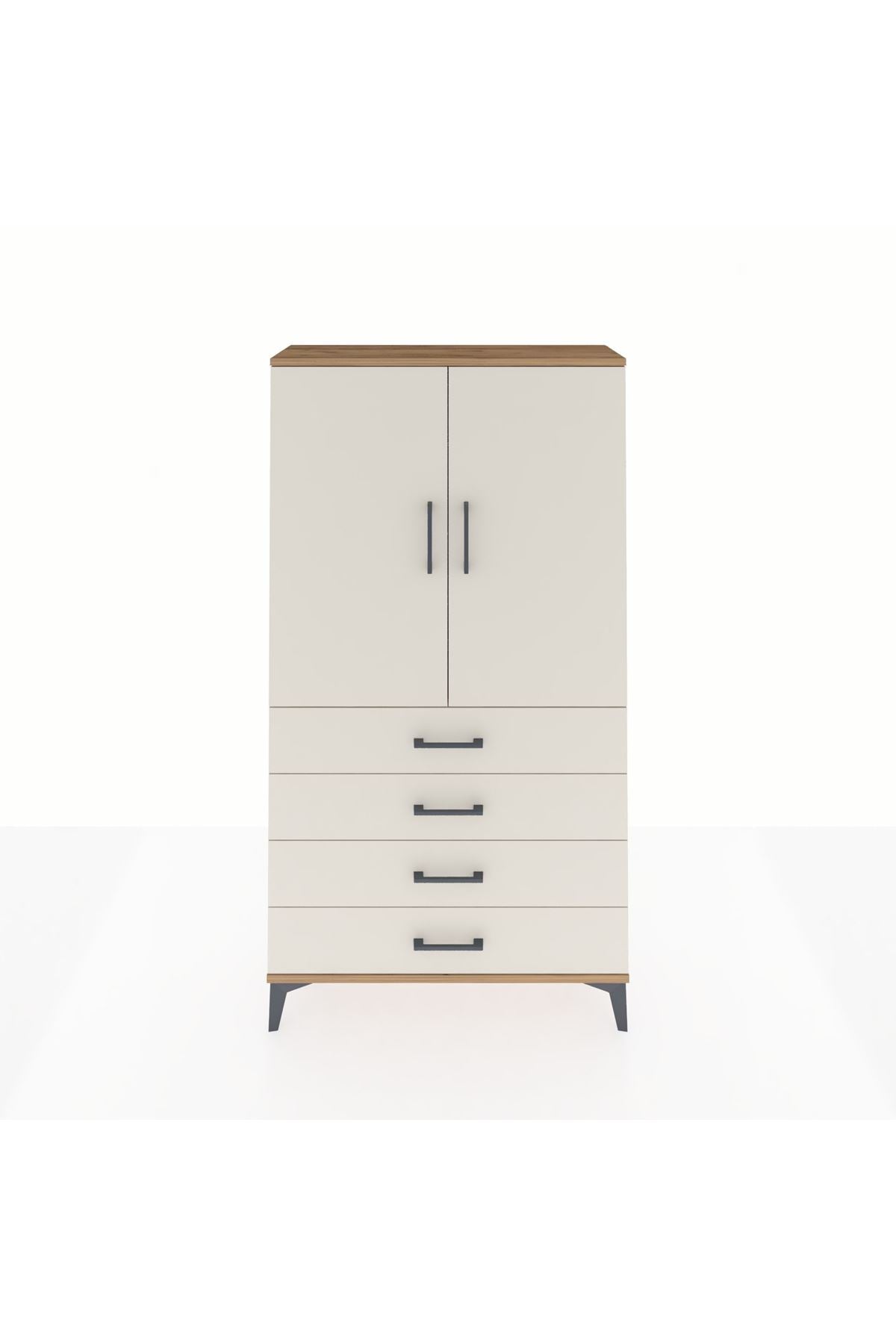 Arges Dolap Tek Raflı 4 Çekmeceli Tek Askılı 88x30x163 - S21M144V7A