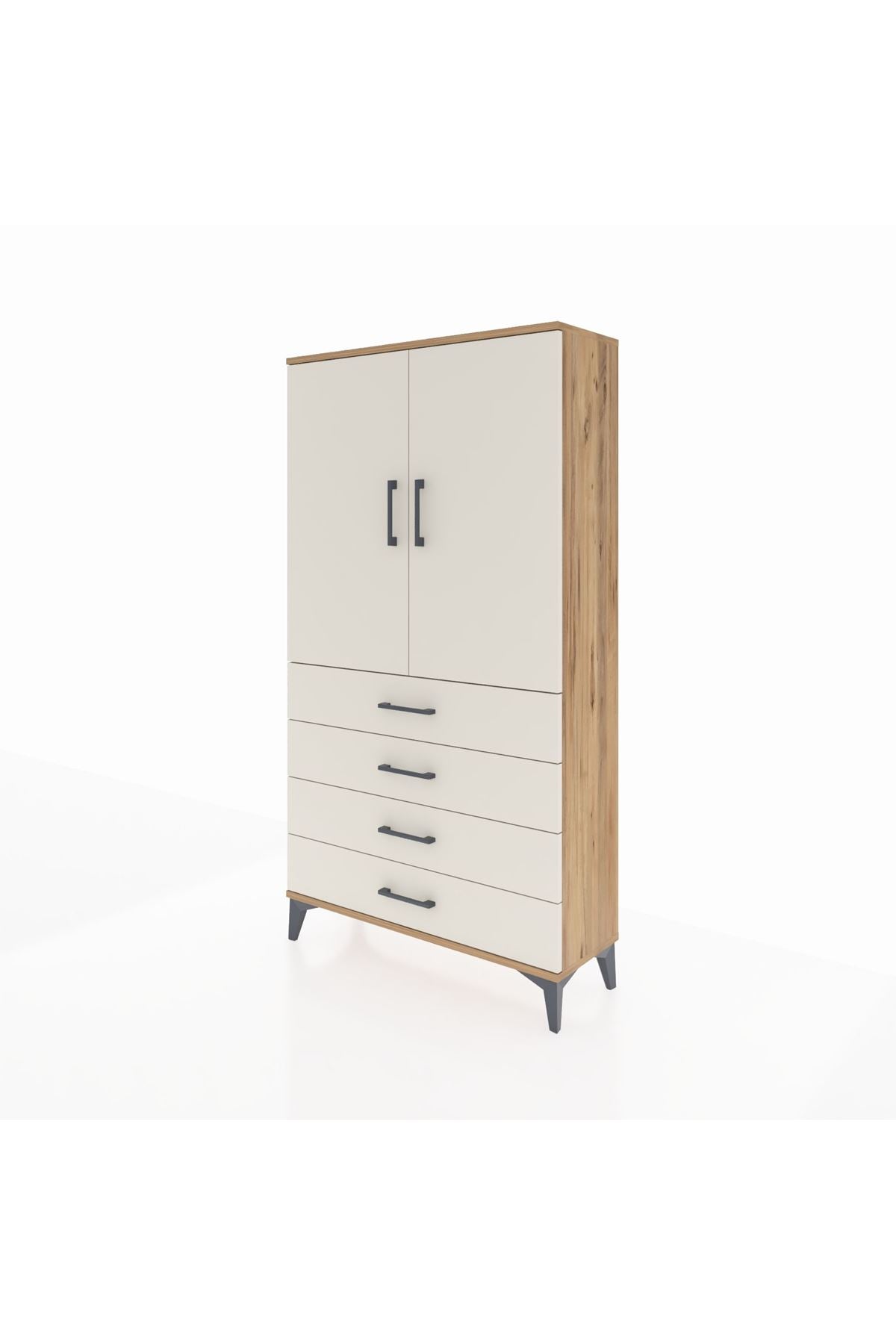 Arges Dolap Tek Raflı 4 Çekmeceli Tek Askılı 88x30x163 - S21M144V7A