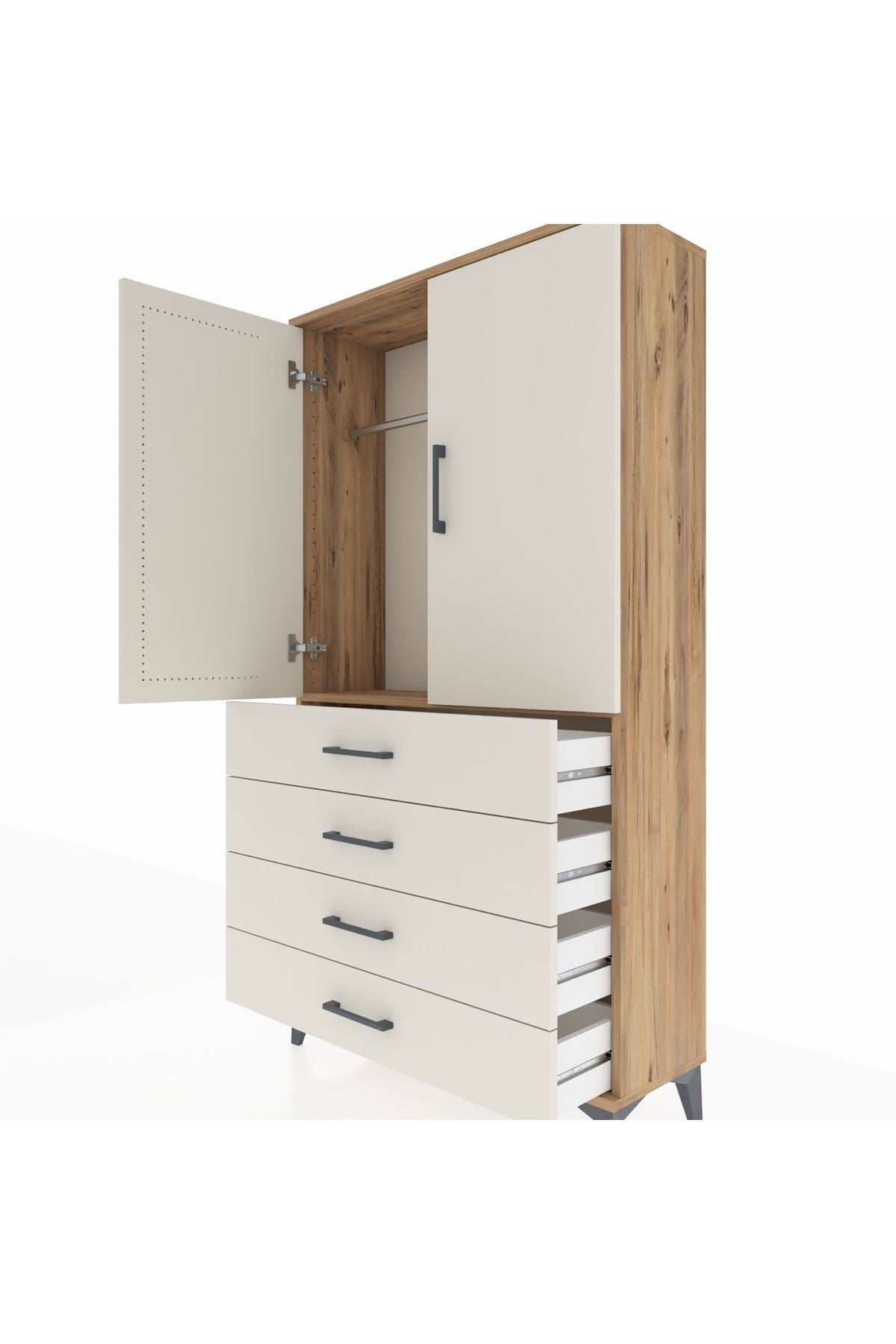 Arges Dolap Tek Raflı 4 Çekmeceli Tek Askılı 88x30x163 - S21M144V7A