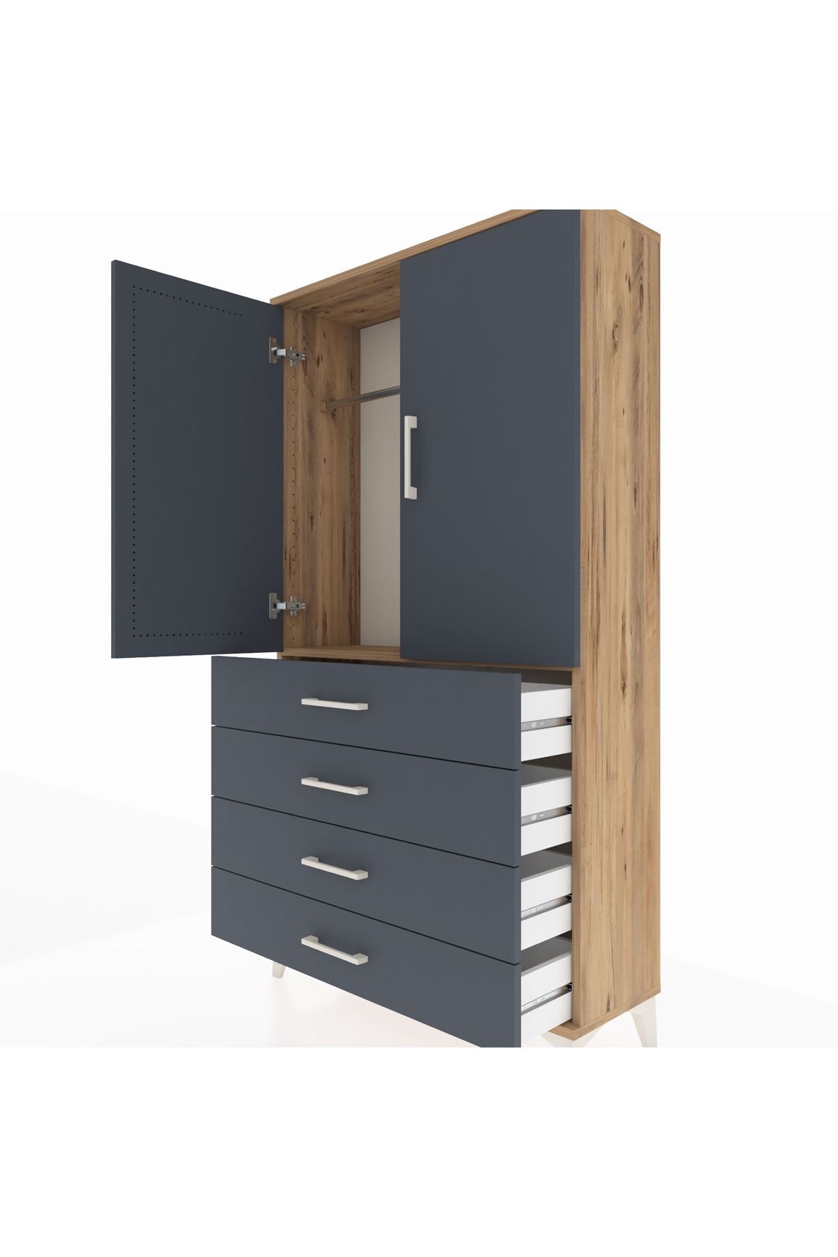 Arges Dolap Tek Raflı 4 Çekmeceli Tek Askılı 88x30x163 - S21M144V8A