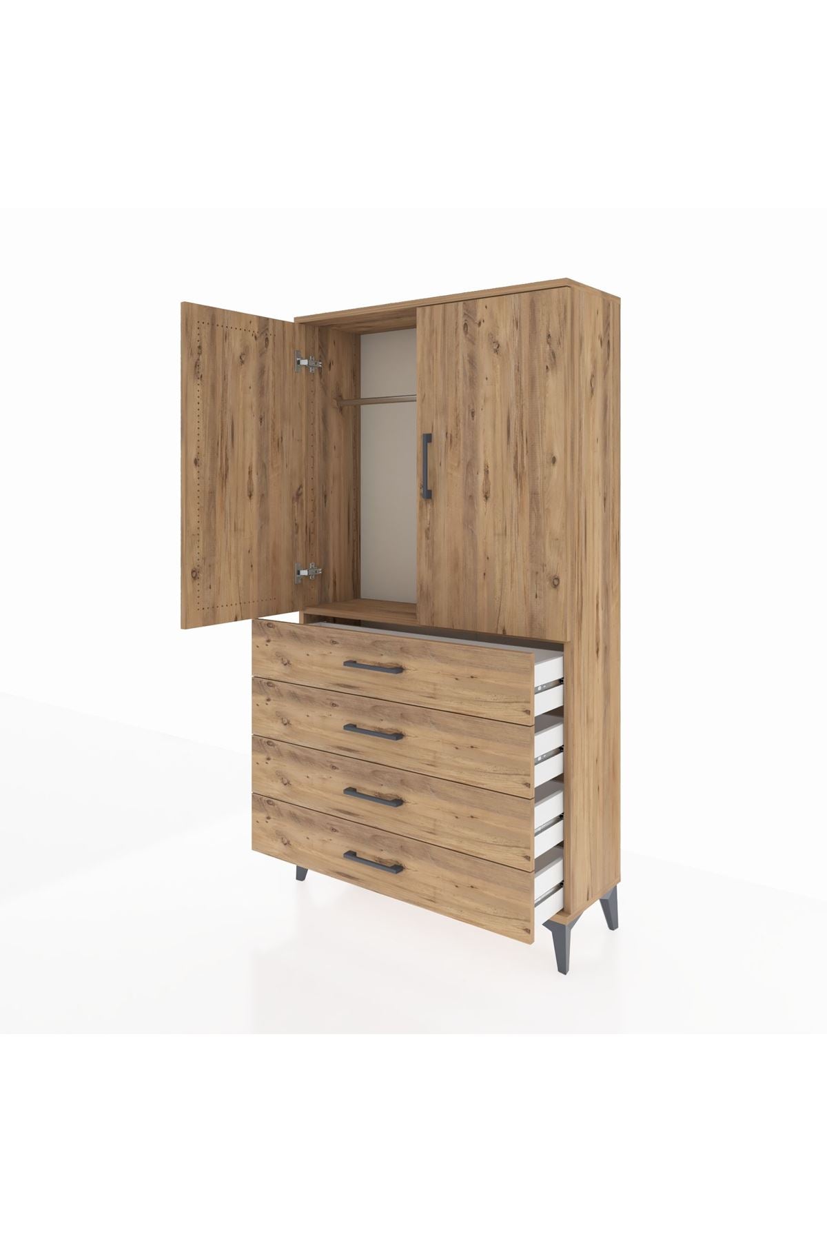 Arges Dolap Tek Raflı 4 Çekmeceli Tek Askılı 88x30x163 - S21M144V9A