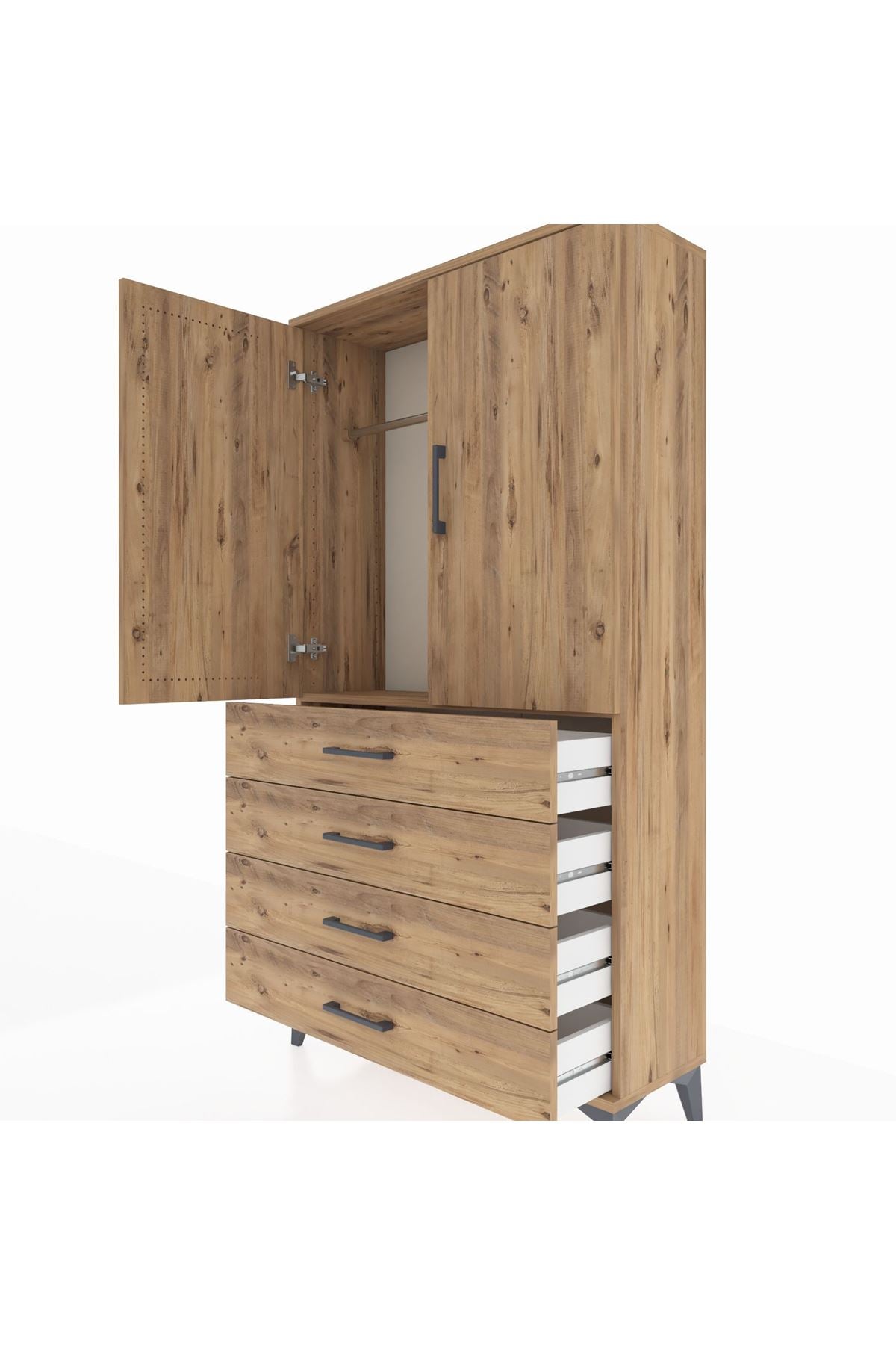Arges Dolap Tek Raflı 4 Çekmeceli Tek Askılı 88x30x163 - S21M144V9A