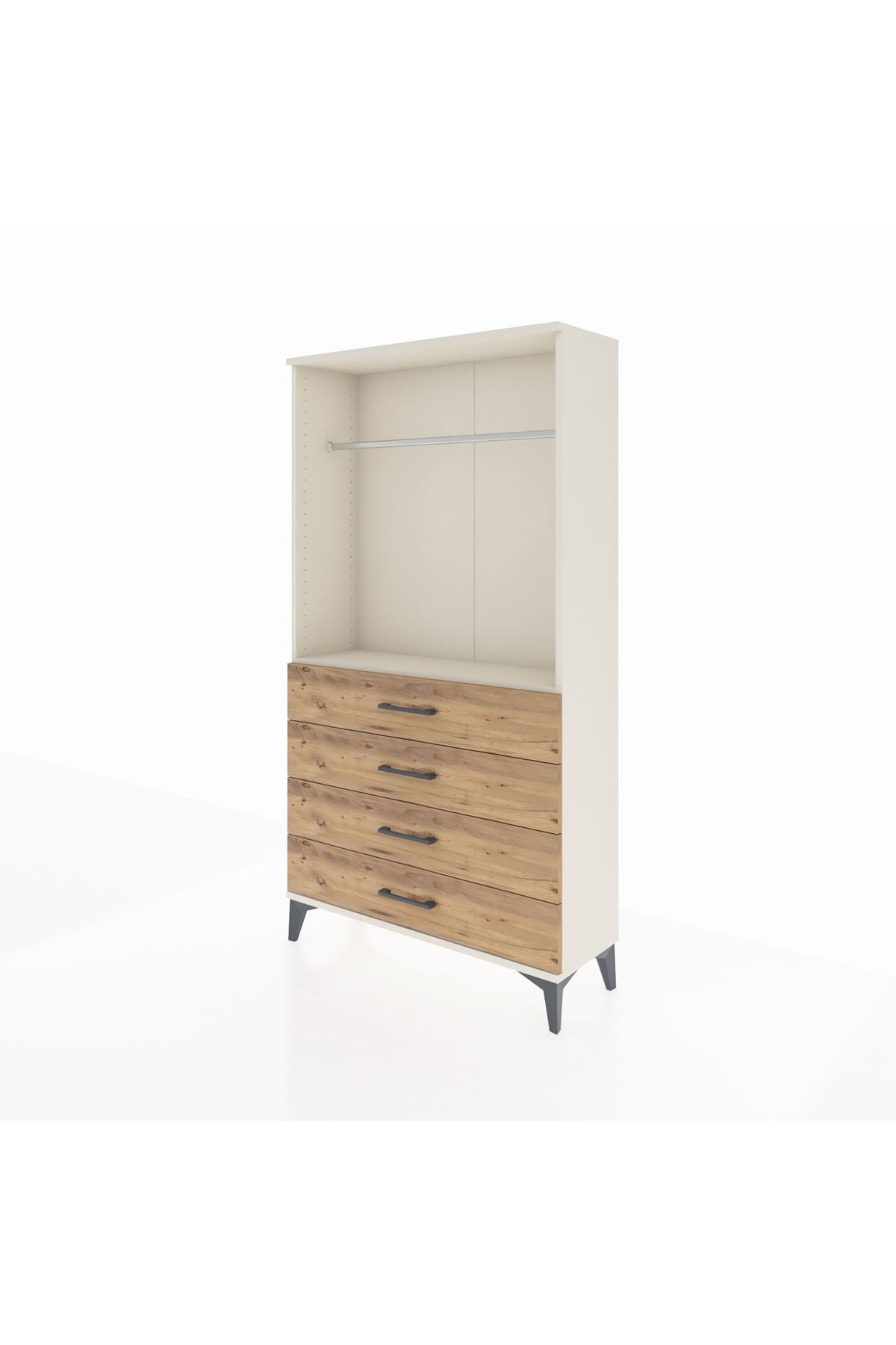 Arges Dolap Tek Raflı 4 Çekmeceli Tek Askılı 88x30x163 - S21M145V3A