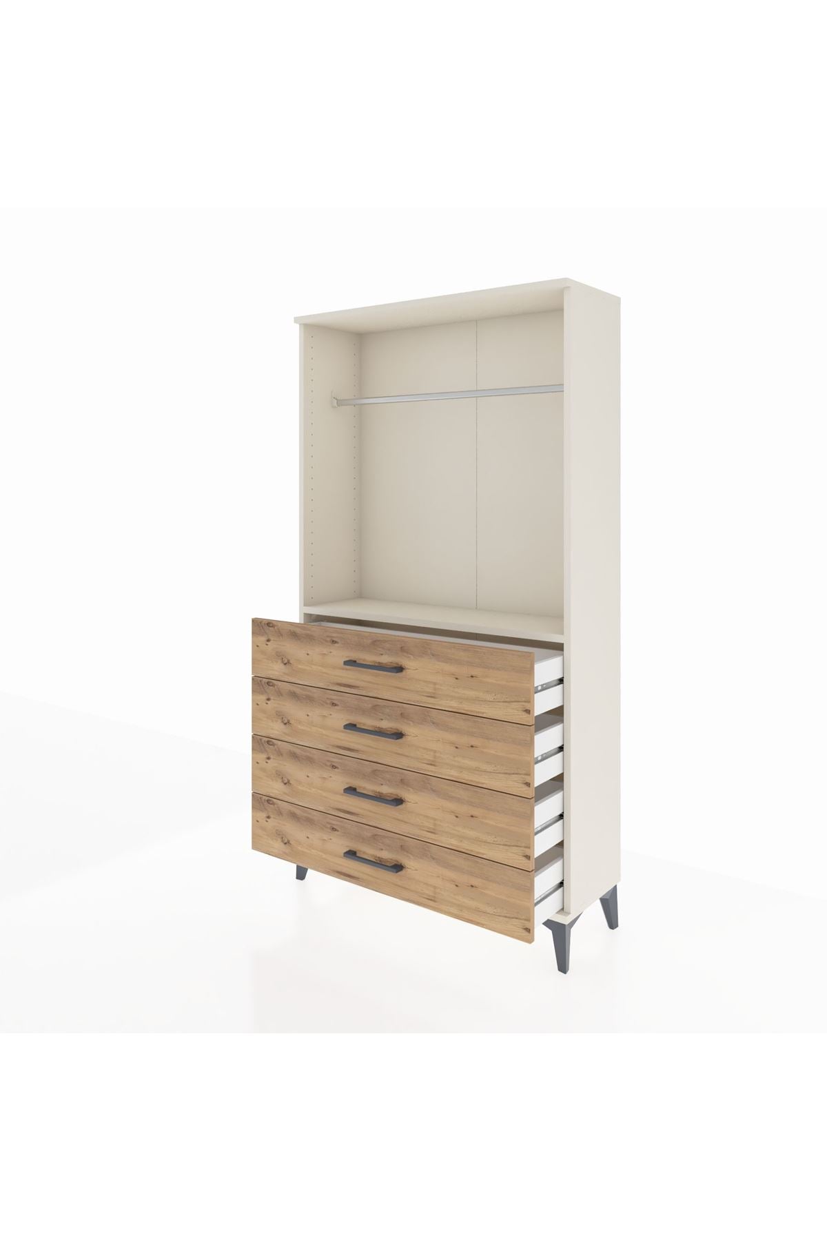 Arges Dolap Tek Raflı 4 Çekmeceli Tek Askılı 88x30x163 - S21M145V3A