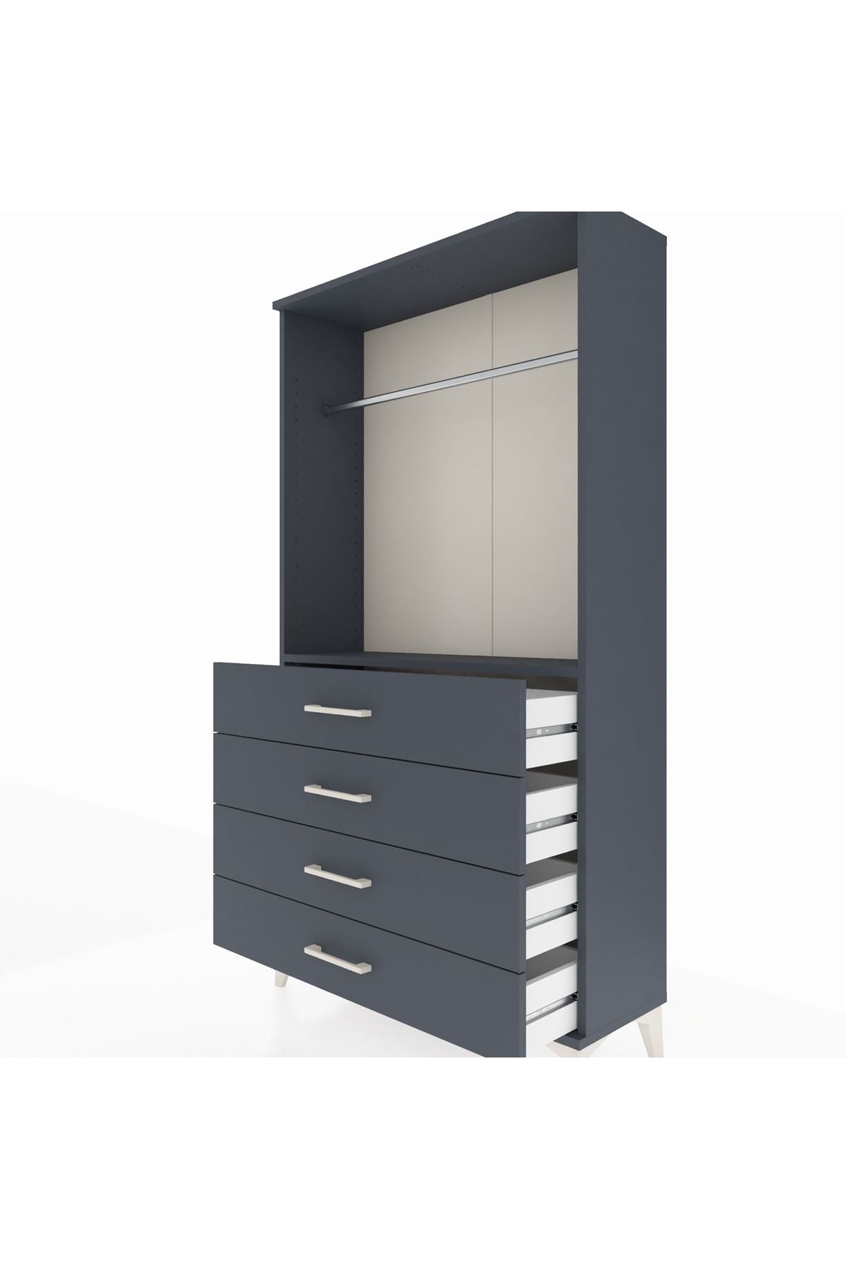 Arges Dolap Tek Raflı 4 Çekmeceli Tek Askılı 88x30x163 - S21M145V5A