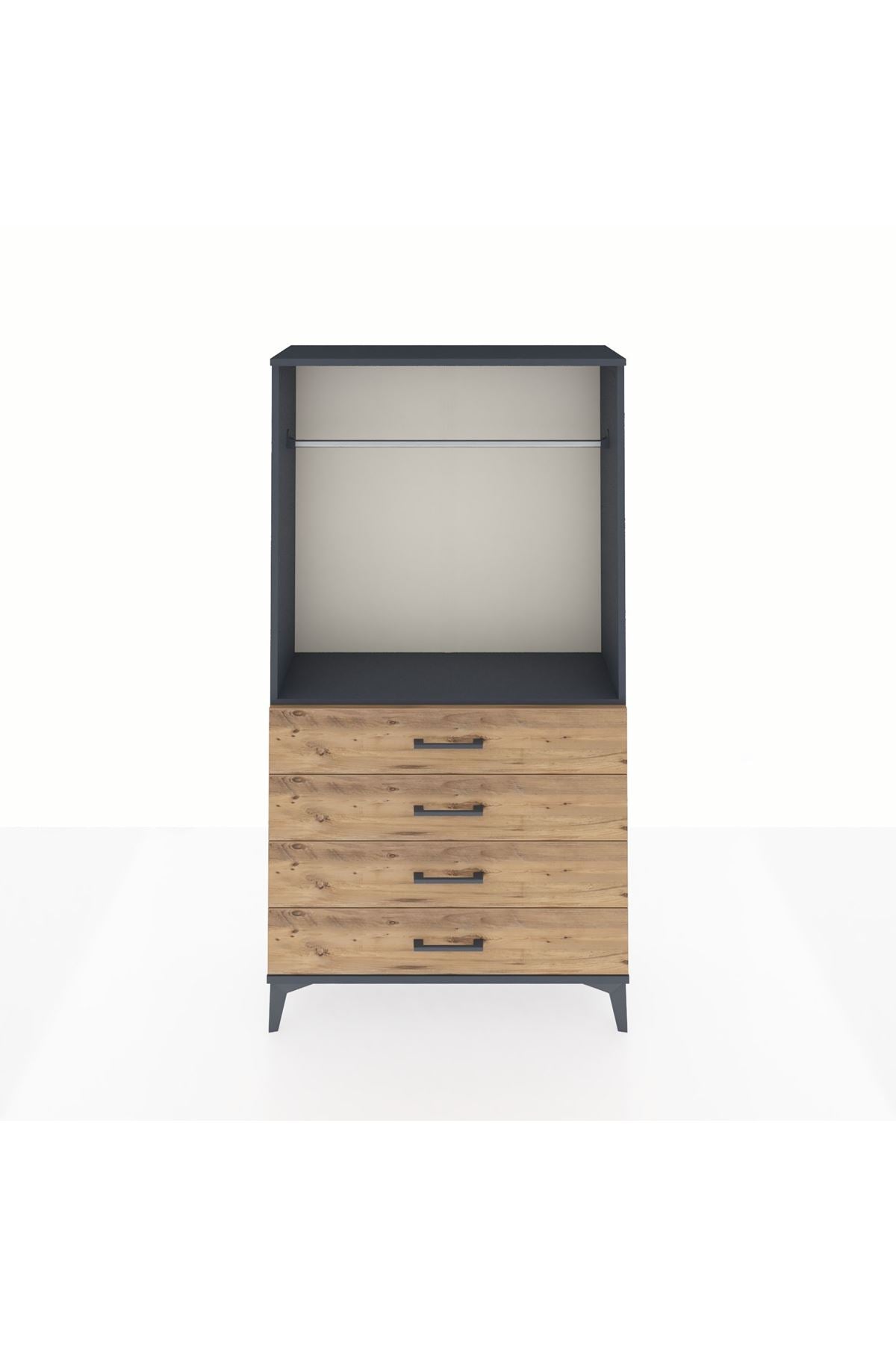 Arges Dolap Tek Raflı 4 Çekmeceli Tek Askılı 88x30x163 - S21M145V6A