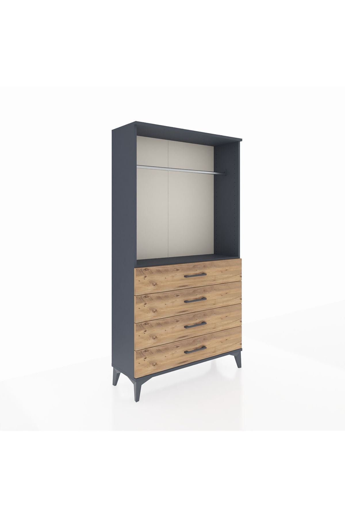 Arges Dolap Tek Raflı 4 Çekmeceli Tek Askılı 88x30x163 - S21M145V6A