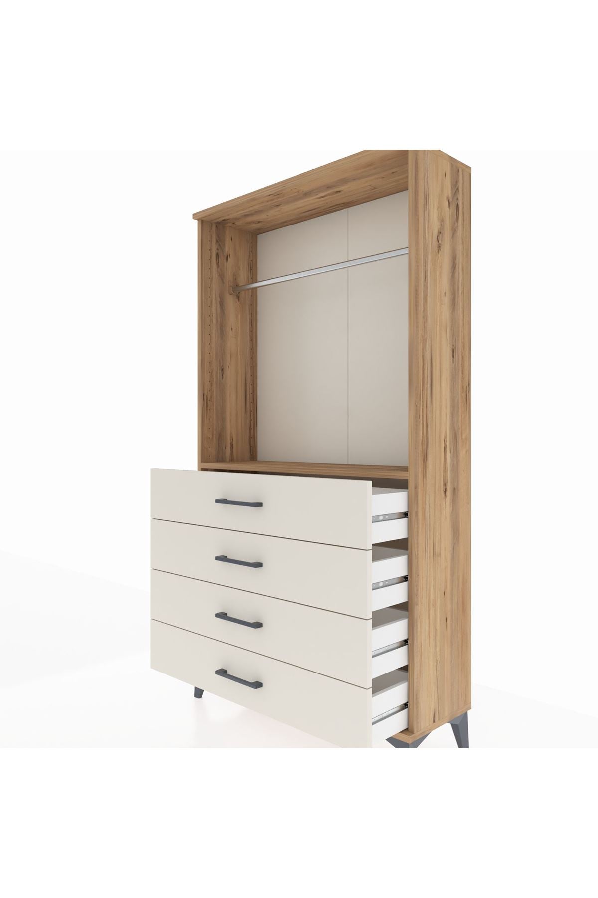 Arges Dolap Tek Raflı 4 Çekmeceli Tek Askılı 88x30x163 - S21M145V7A