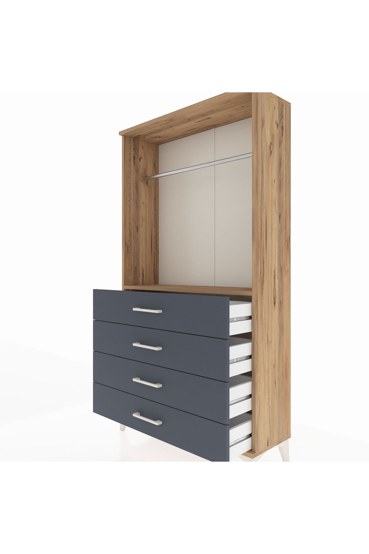 Arges Dolap Tek Raflı 4 Çekmeceli Tek Askılı 88x30x163 - S21M145V8A