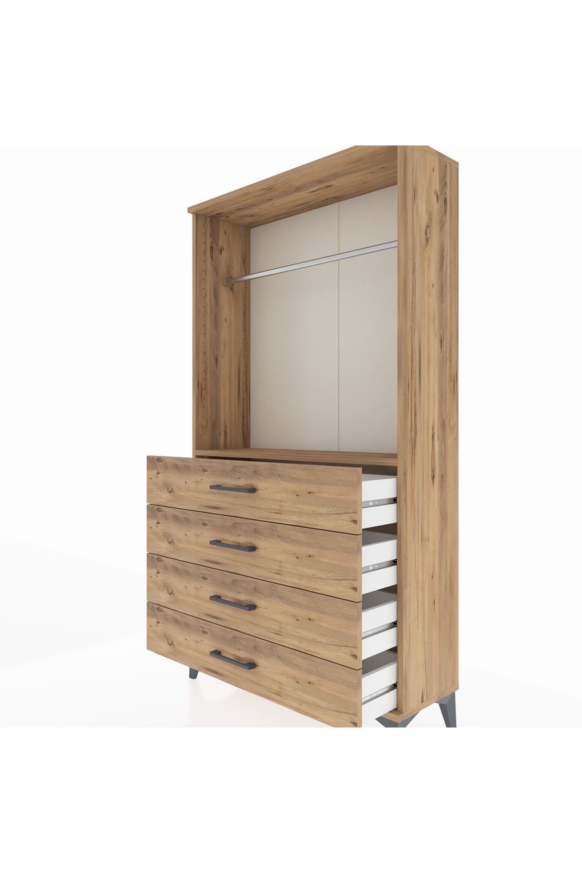 Arges Dolap Tek Raflı 4 Çekmeceli Tek Askılı 88x30x163 - S21M145V9A