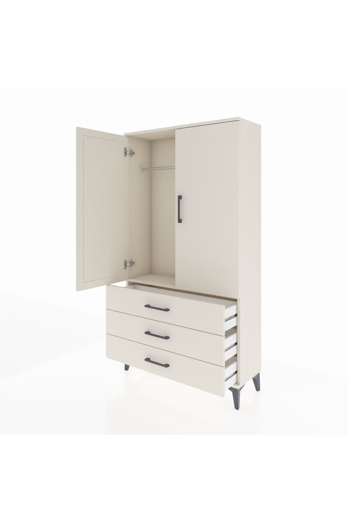 Arges Dolap Tek Raflı 3 Çekmeceli Tek Askılı 88x30x163 - S21M146V1A