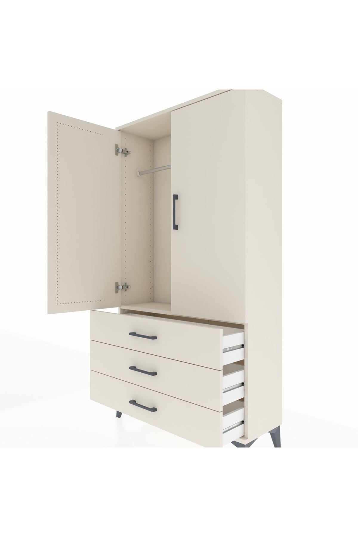 Arges Dolap Tek Raflı 3 Çekmeceli Tek Askılı 88x30x163 - S21M146V1A