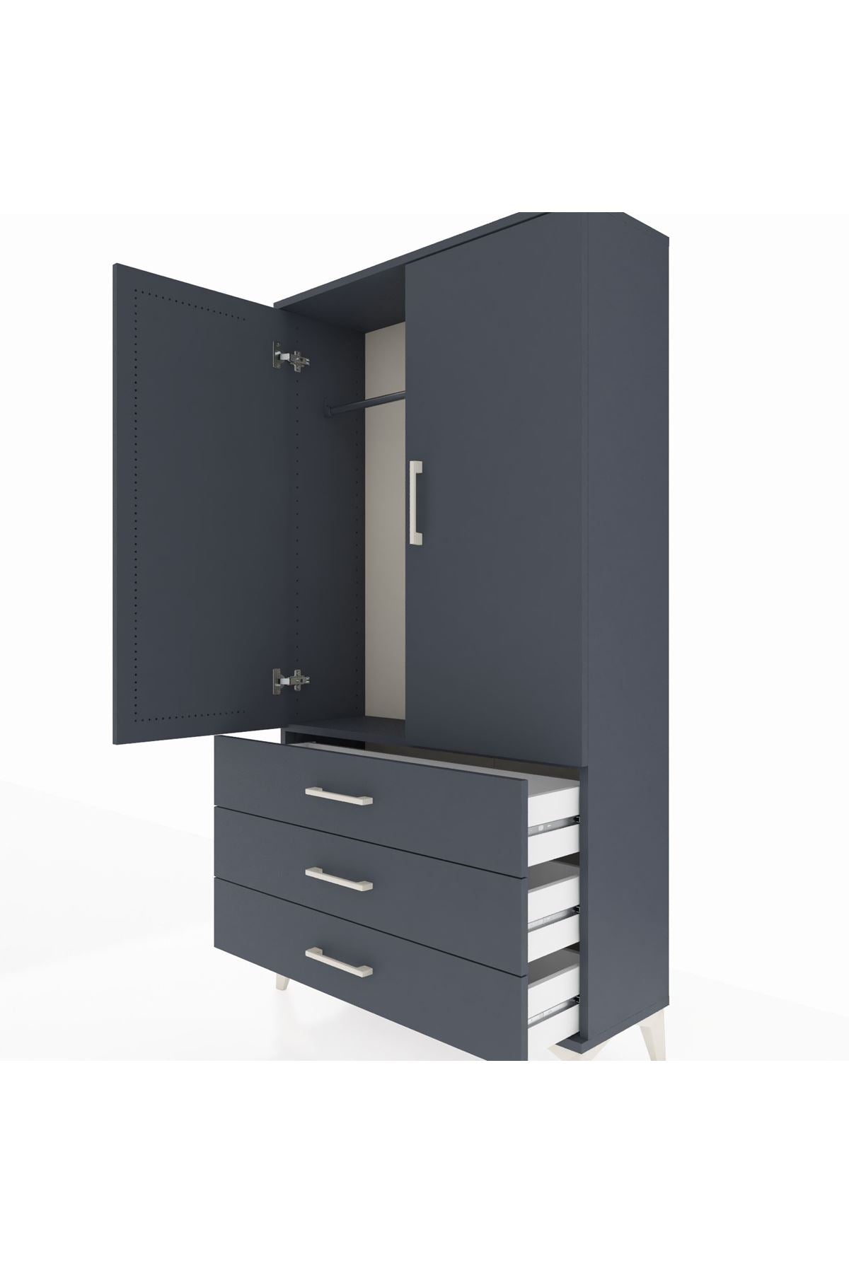 Arges Dolap Tek Raflı 3 Çekmeceli Tek Askılı 88x30x163 - S21M146V5A
