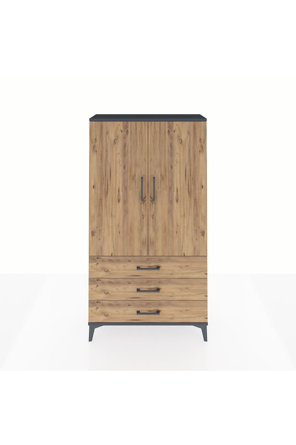 Arges Dolap Tek Raflı 3 Çekmeceli Tek Askılı 88x30x163 - S21M146V6A
