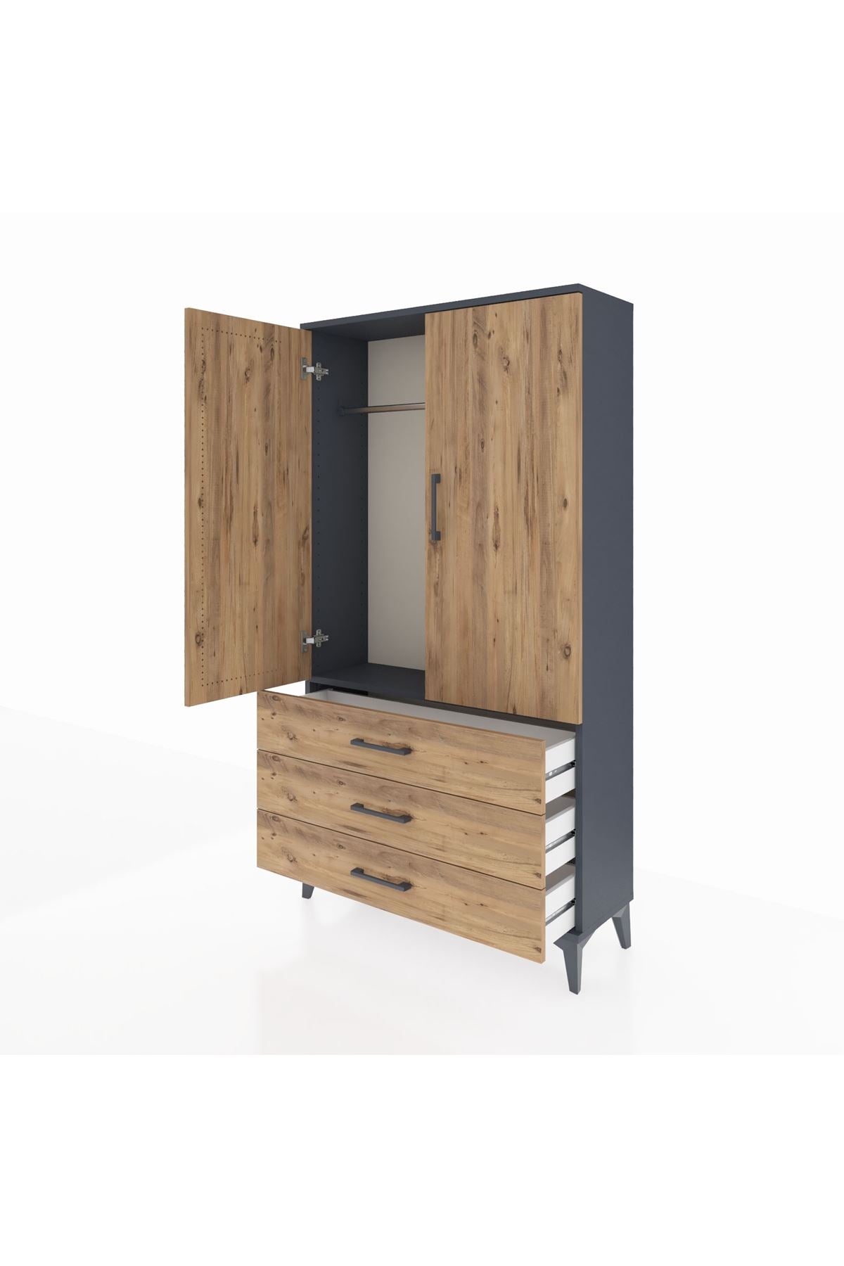 Arges Dolap Tek Raflı 3 Çekmeceli Tek Askılı 88x30x163 - S21M146V6A