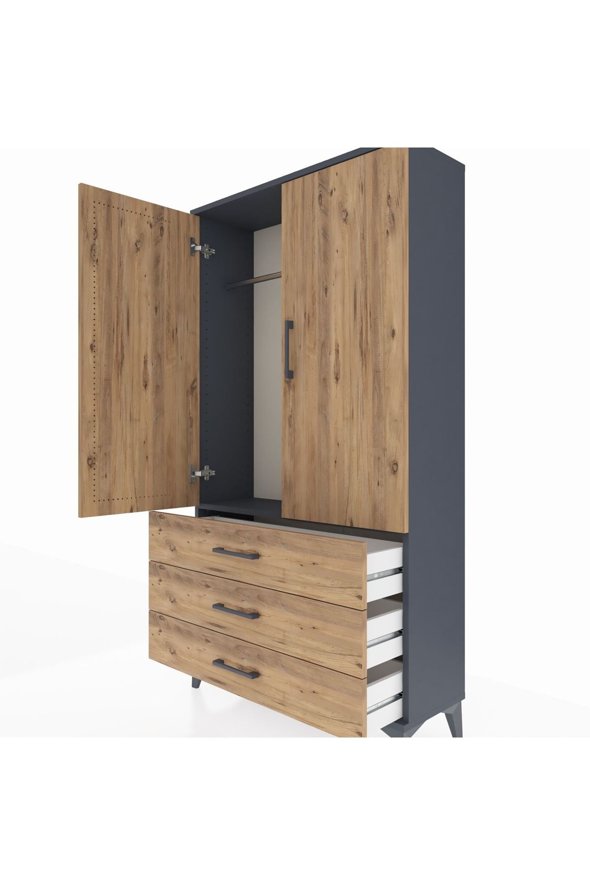 Arges Dolap Tek Raflı 3 Çekmeceli Tek Askılı 88x30x163 - S21M146V6A
