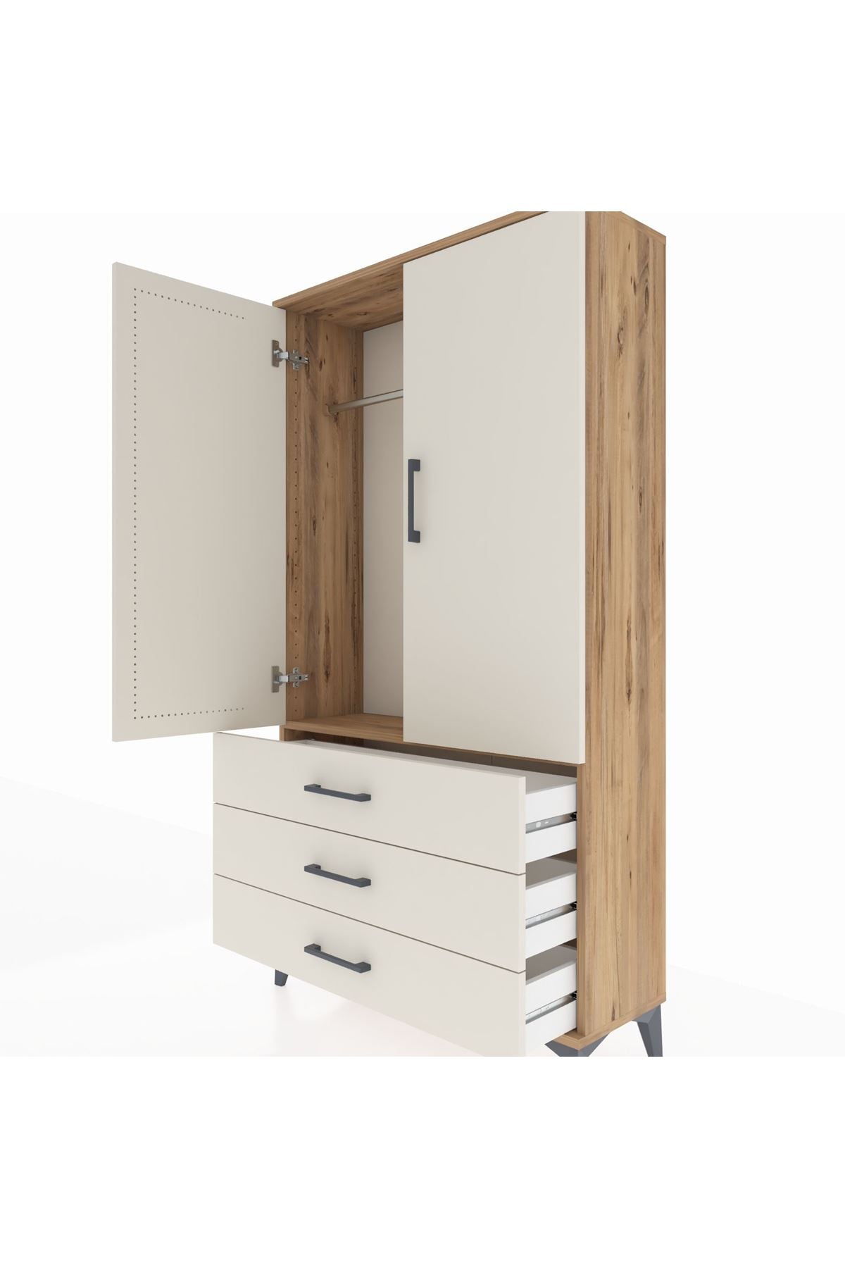 Arges Dolap Tek Raflı 3 Çekmeceli Tek Askılı 88x30x163 - S21M146V7A