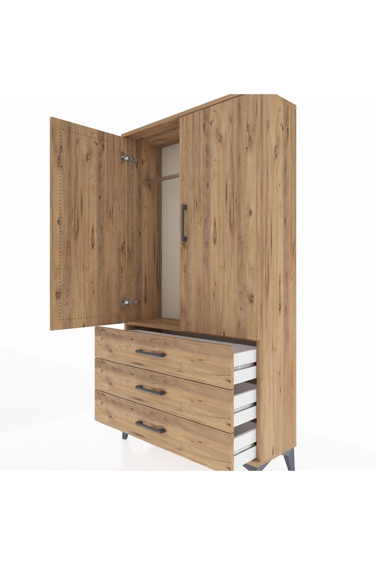 Arges Dolap Tek Raflı 3 Çekmeceli Tek Askılı 88x30x163 - S21M146V9A