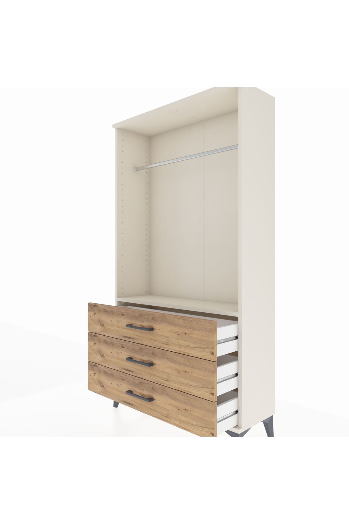 Arges Dolap Tek Raflı 3 Çekmeceli Tek Askılı 88x30x163 - S21M147V3A