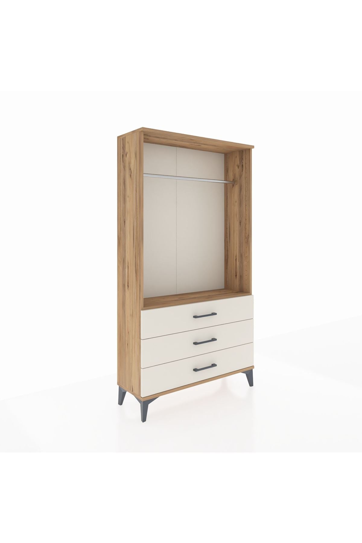Arges Dolap Tek Raflı 3 Çekmeceli Tek Askılı 88x30x163 - S21M147V7A