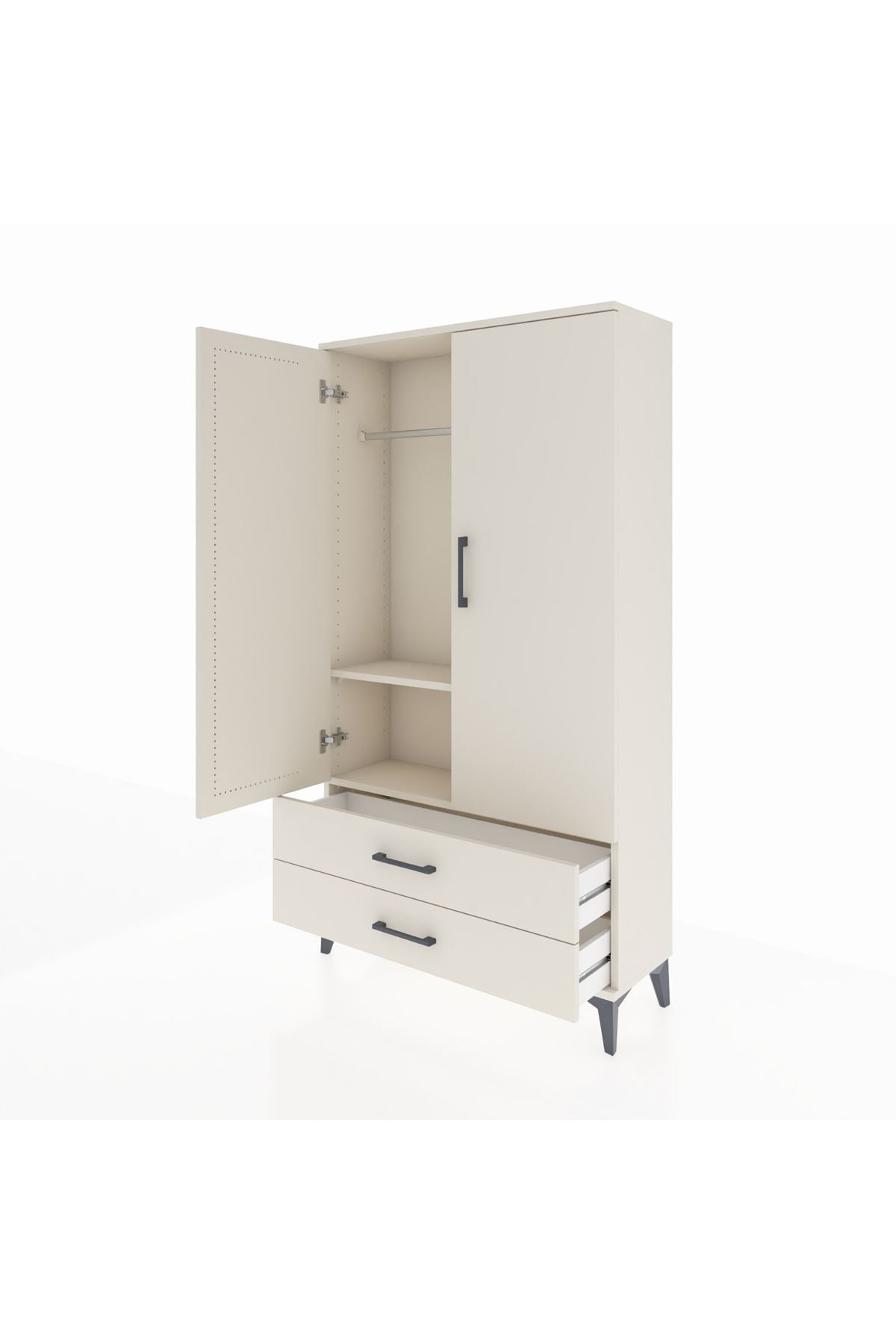 Arges Dolap 2 Raflı 2 Çekmeceli Tek Askılı 88x30x163 - S21M148V1A
