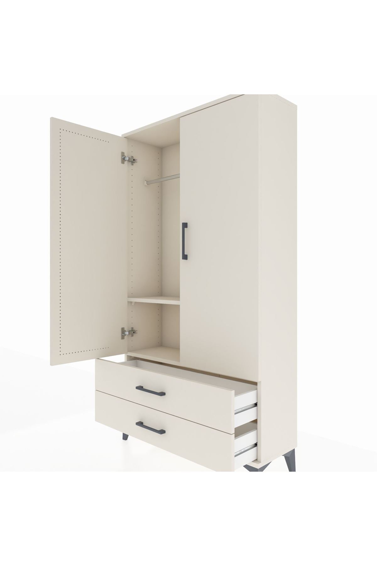 Arges Dolap 2 Raflı 2 Çekmeceli Tek Askılı 88x30x163 - S21M148V1A