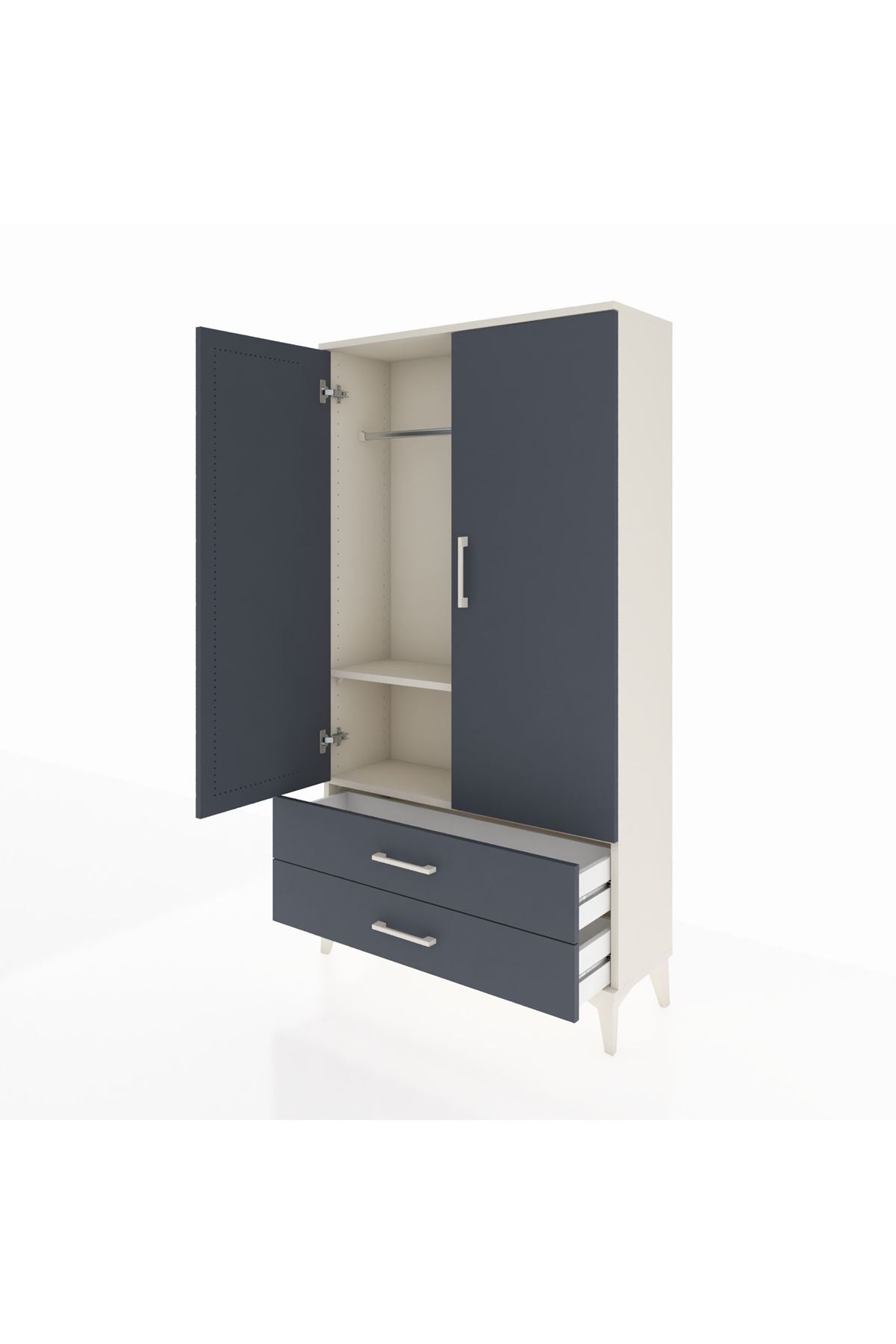 Arges Dolap 2 Raflı 2 Çekmeceli Tek Askılı 88x30x163 - S21M148V2A