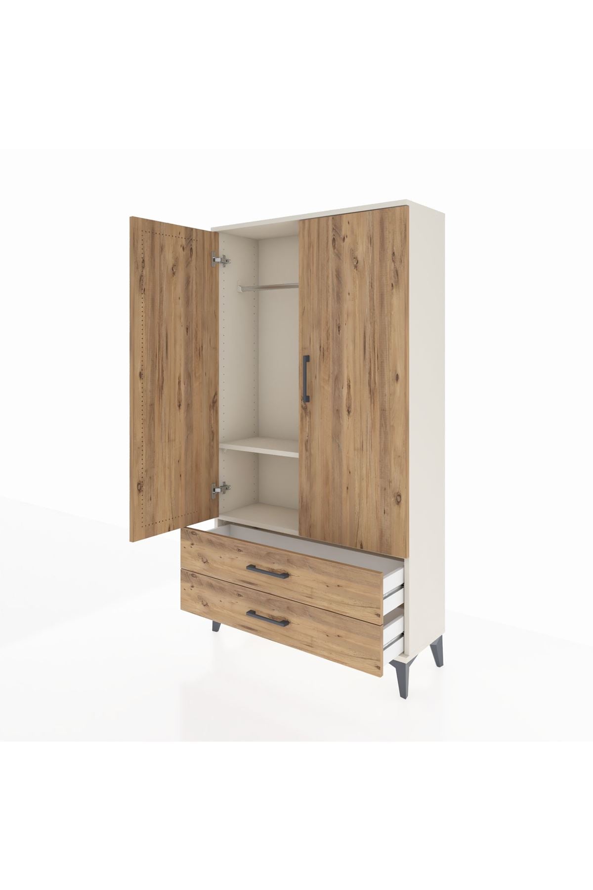 Arges Dolap 2 Raflı 2 Çekmeceli Tek Askılı 88x30x163 - S21M148V3A