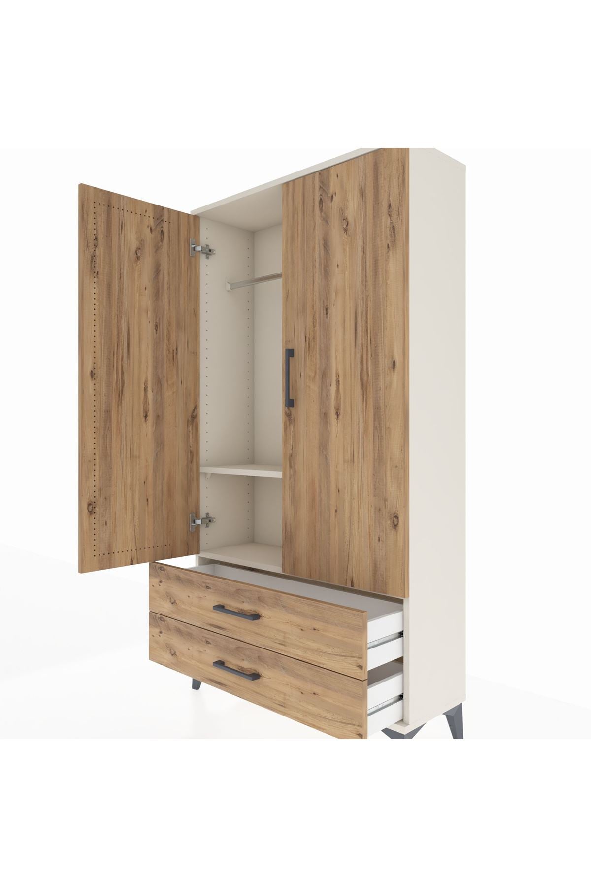 Arges Dolap 2 Raflı 2 Çekmeceli Tek Askılı 88x30x163 - S21M148V3A