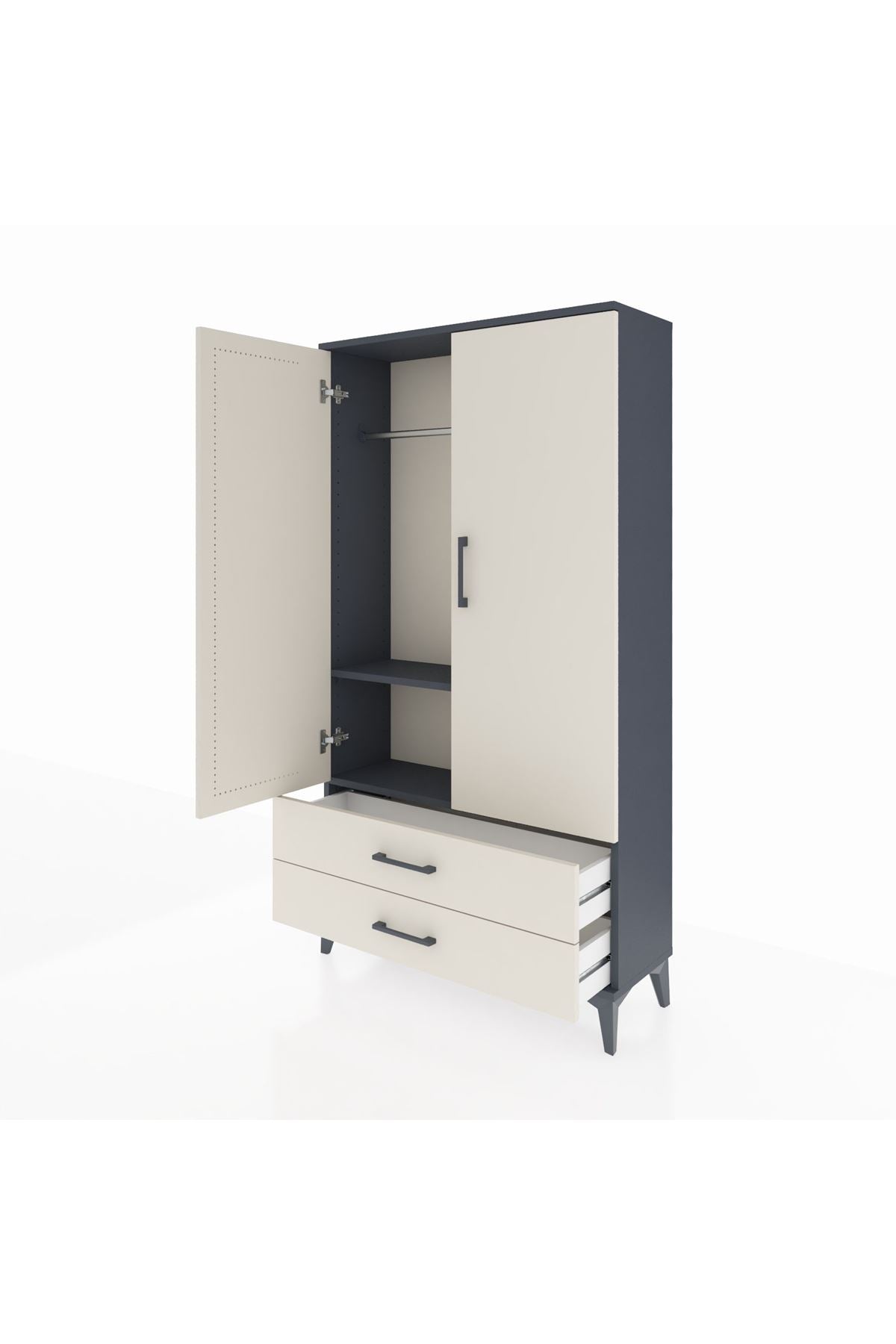 Arges Dolap 2 Raflı 2 Çekmeceli Tek Askılı 88x30x163 - S21M148V4A
