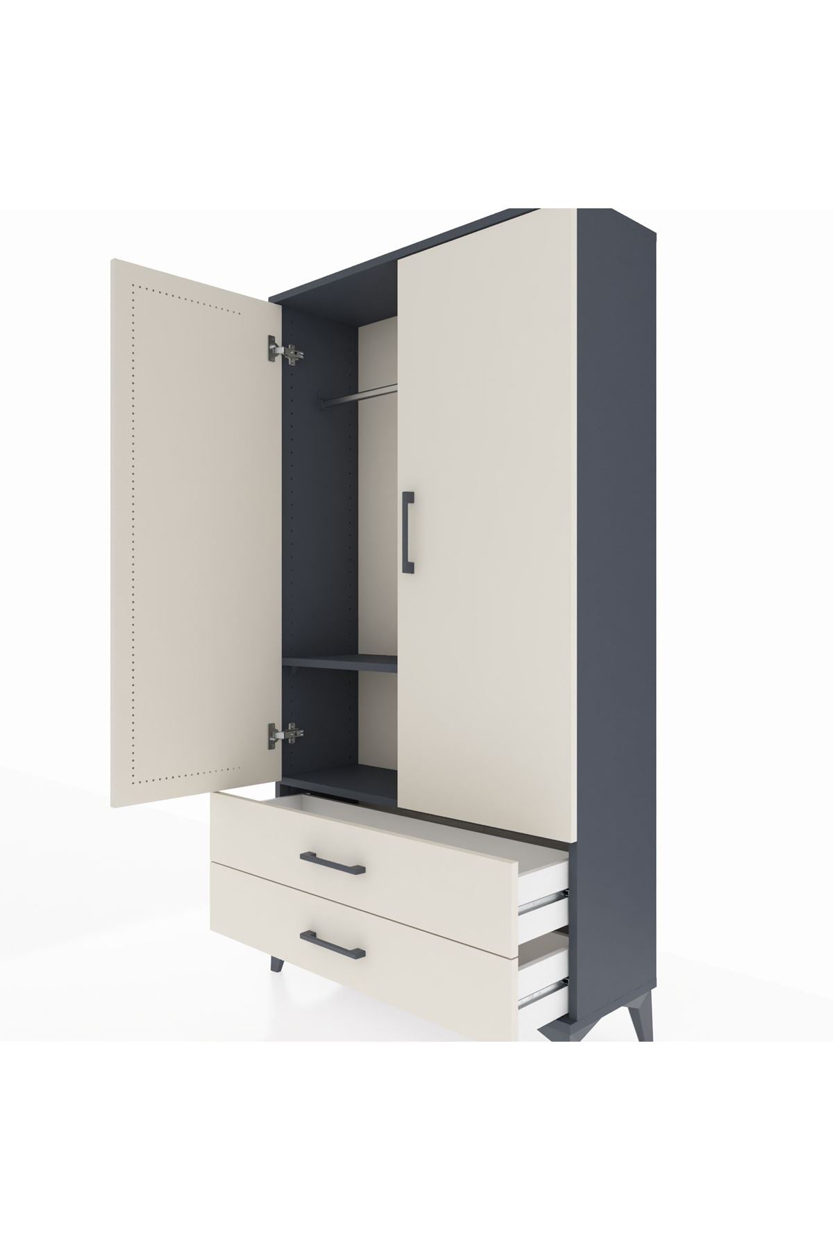 Arges Dolap 2 Raflı 2 Çekmeceli Tek Askılı 88x30x163 - S21M148V4A