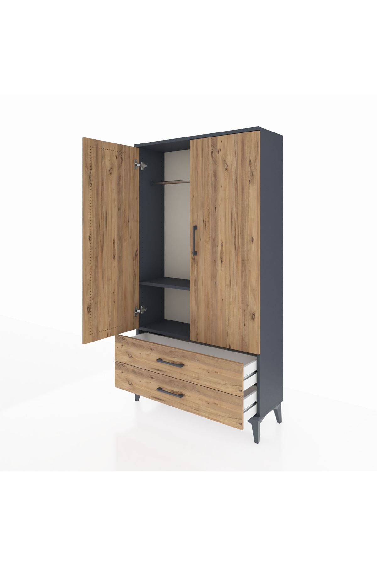 Arges Dolap 2 Raflı 2 Çekmeceli Tek Askılı 88x30x163 - S21M148V6A