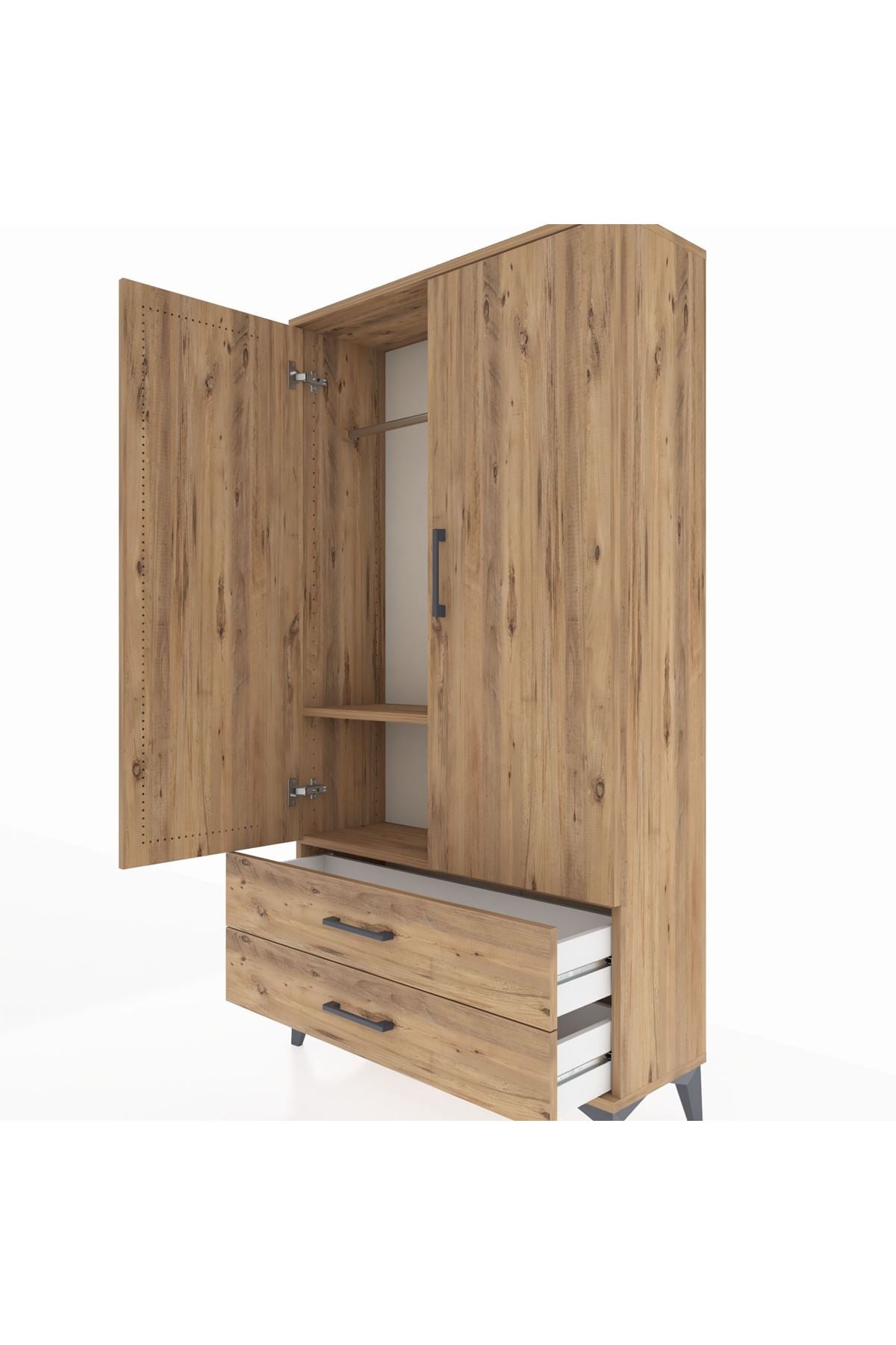 Arges Dolap 2 Raflı 2 Çekmeceli Tek Askılı 88x30x163 - S21M148V9A